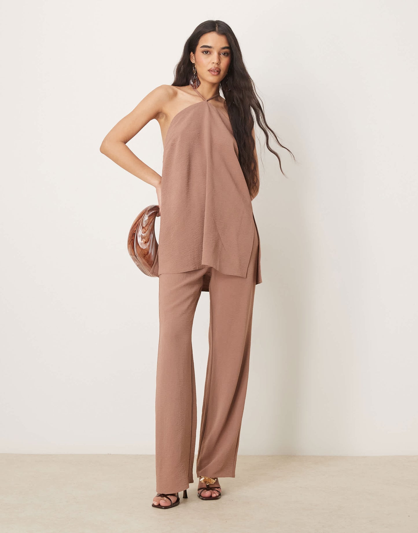 ASOS DESIGN tailored straight leg trousers co-ord in mocha