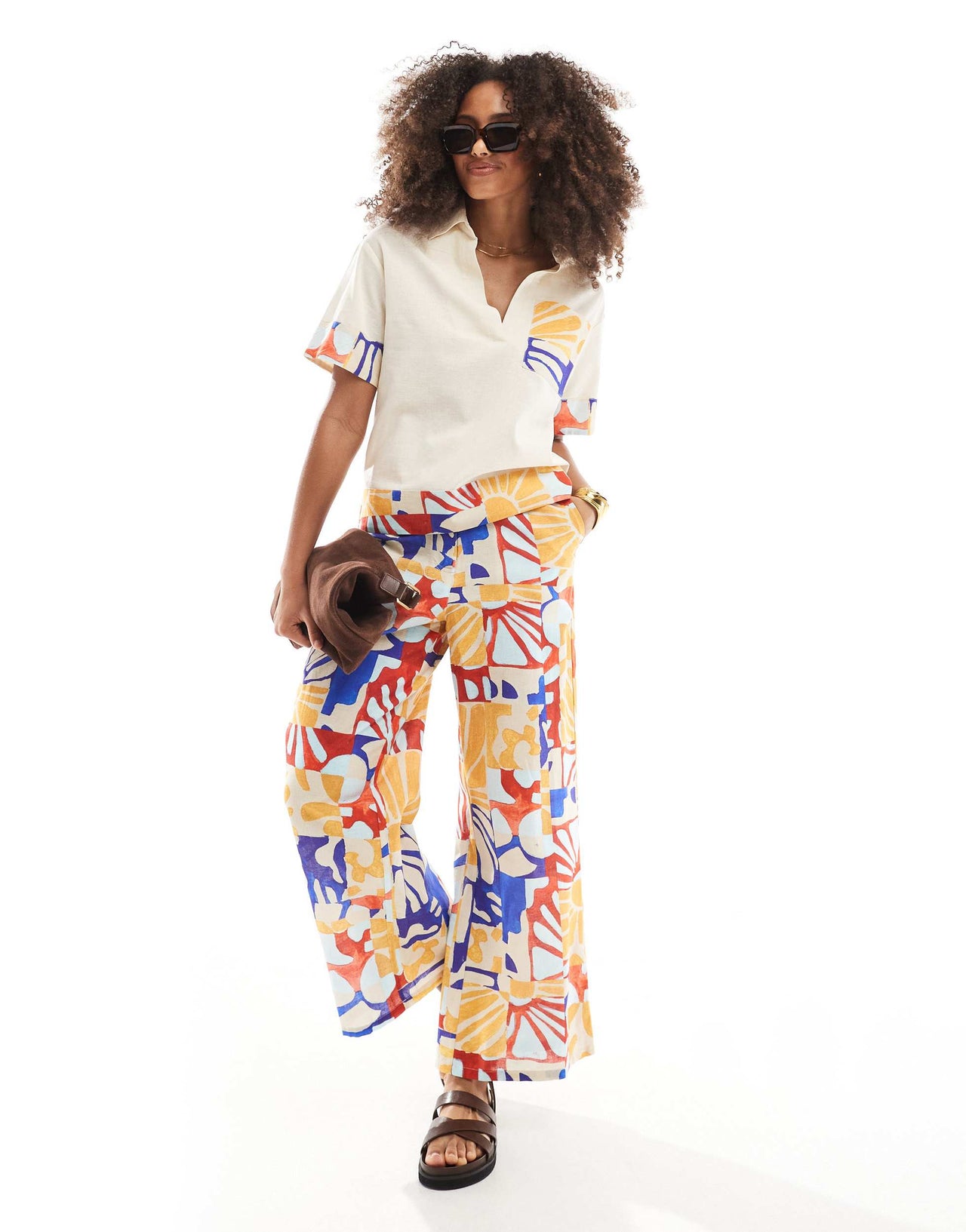 Native Youth bold bloom wide leg printed trouser co-ord in multi