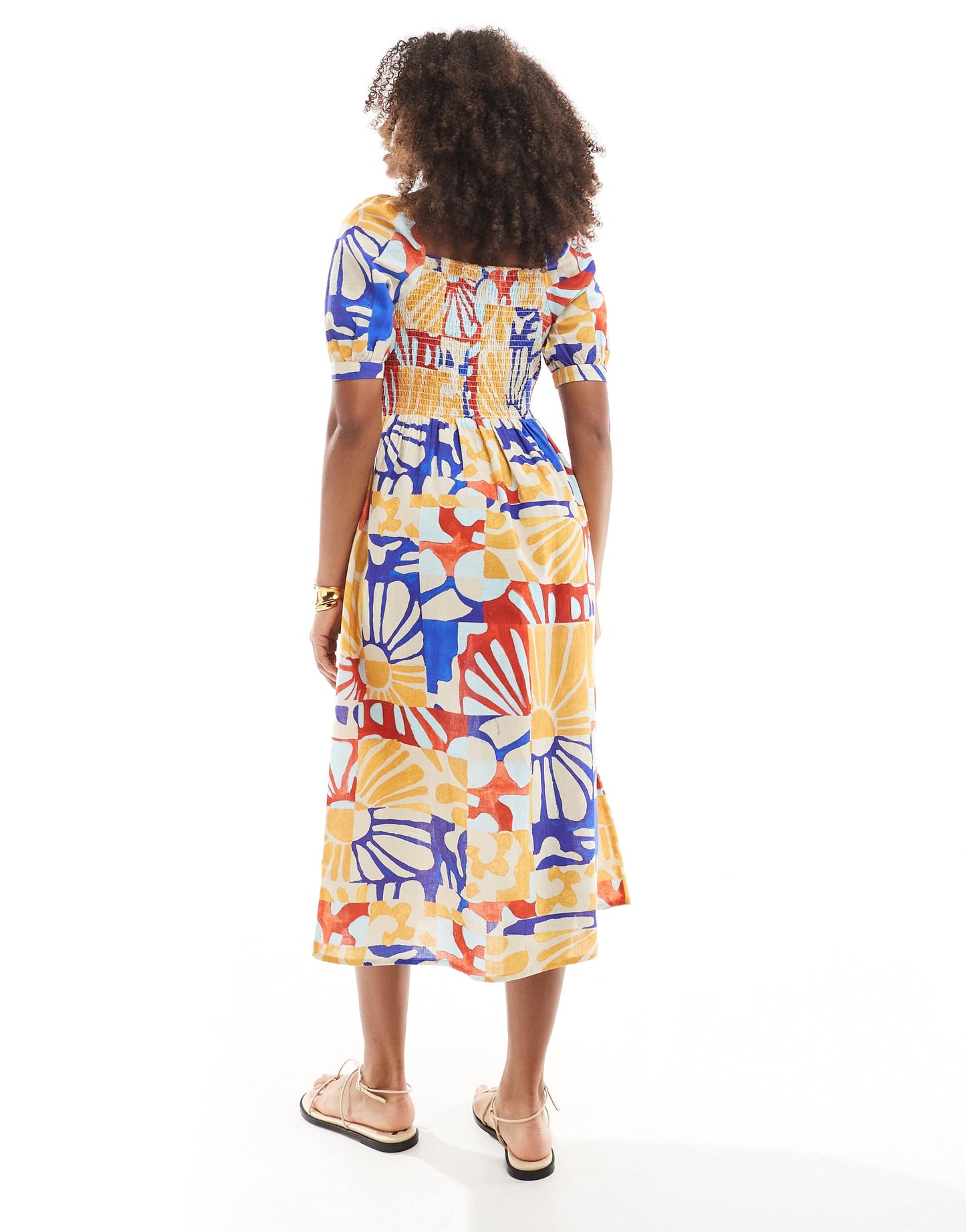 Native Youth bold bloom puff sleeve midaxi dress in multi