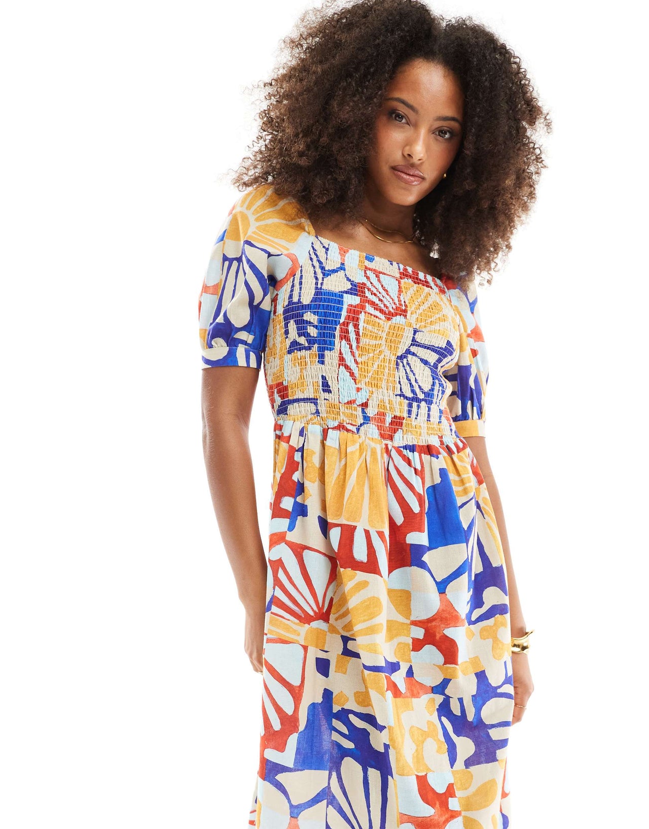 Native Youth bold bloom puff sleeve midaxi dress in multi
