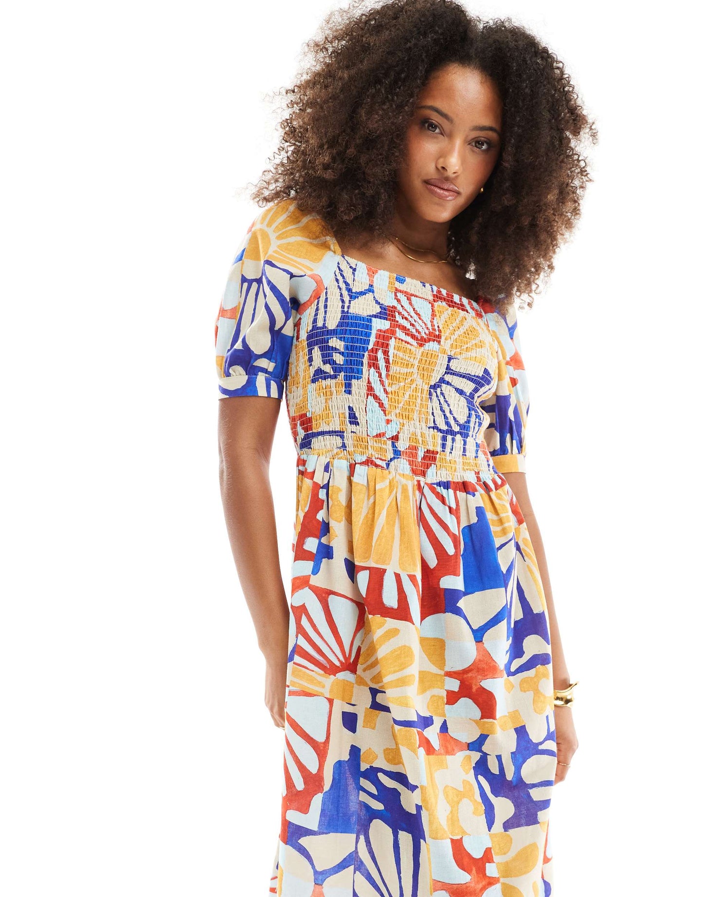 Native Youth bold bloom puff sleeve midaxi dress in multi