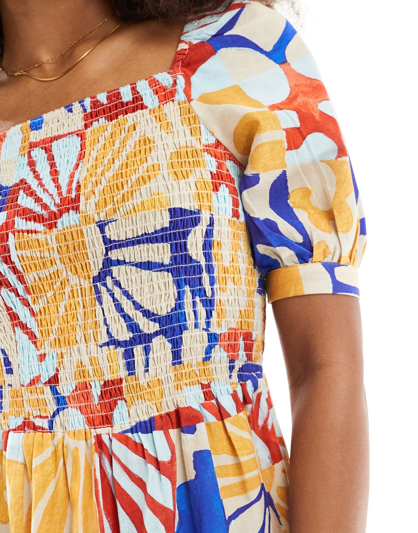 Native Youth bold bloom puff sleeve midaxi dress in multi