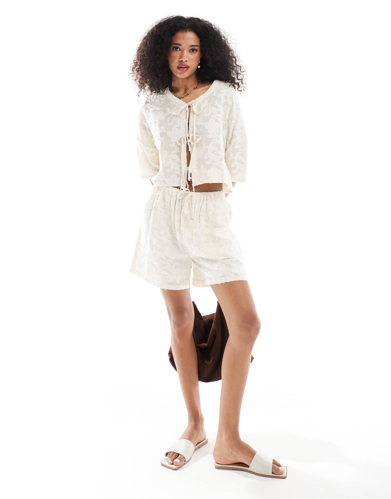 Native Youth embroidered cropped blouse in ivory