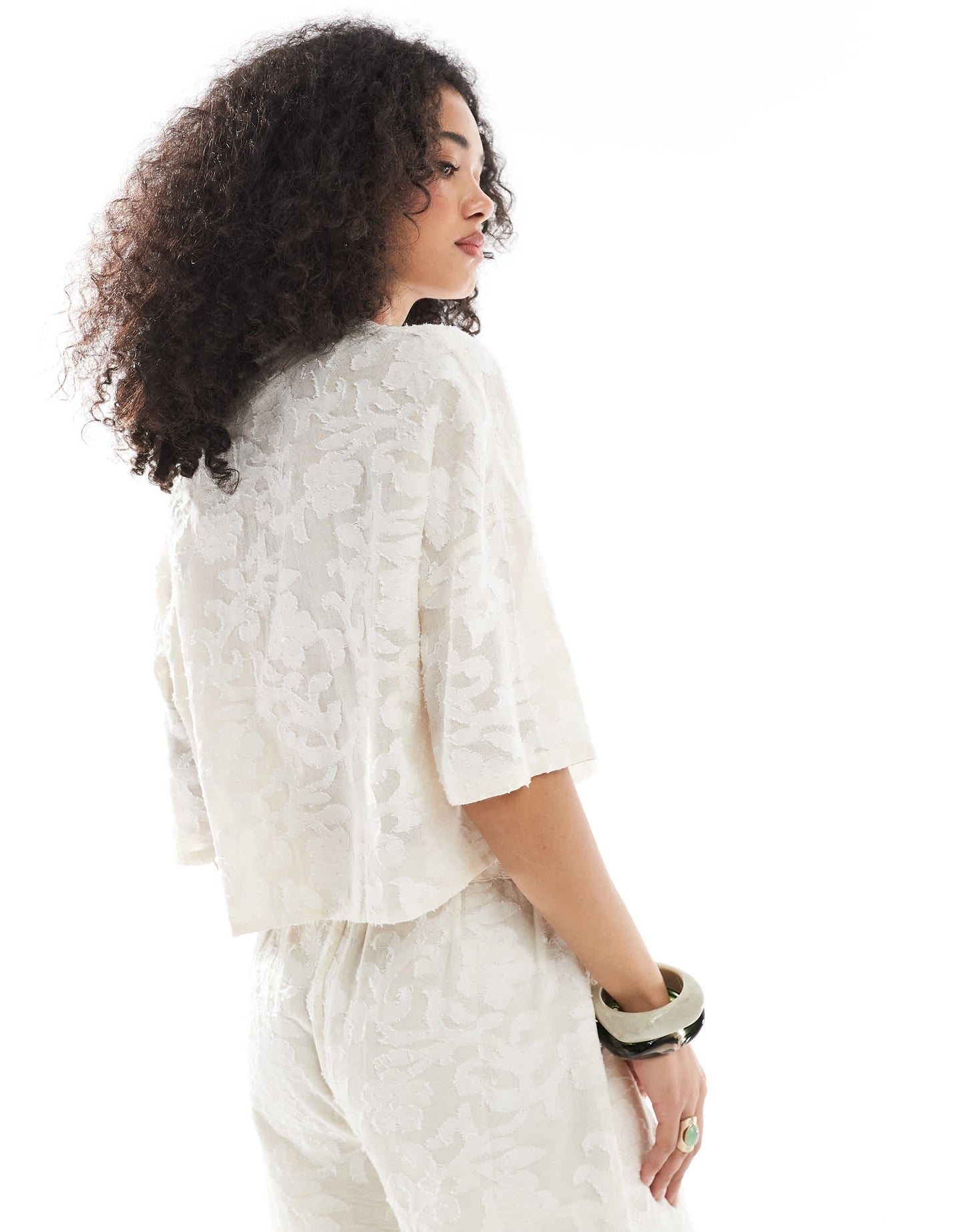 Native Youth embroidered cropped blouse in ivory