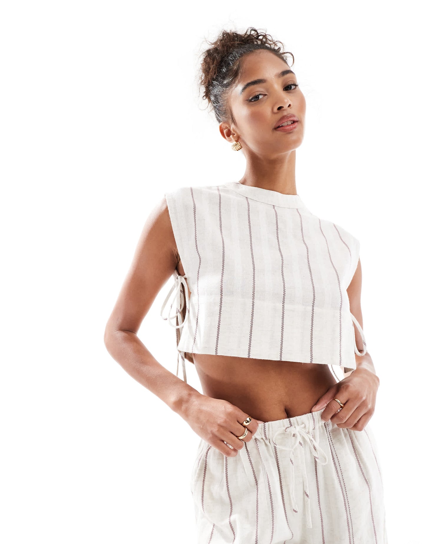Native Youth striped high neck co-ord top in multi