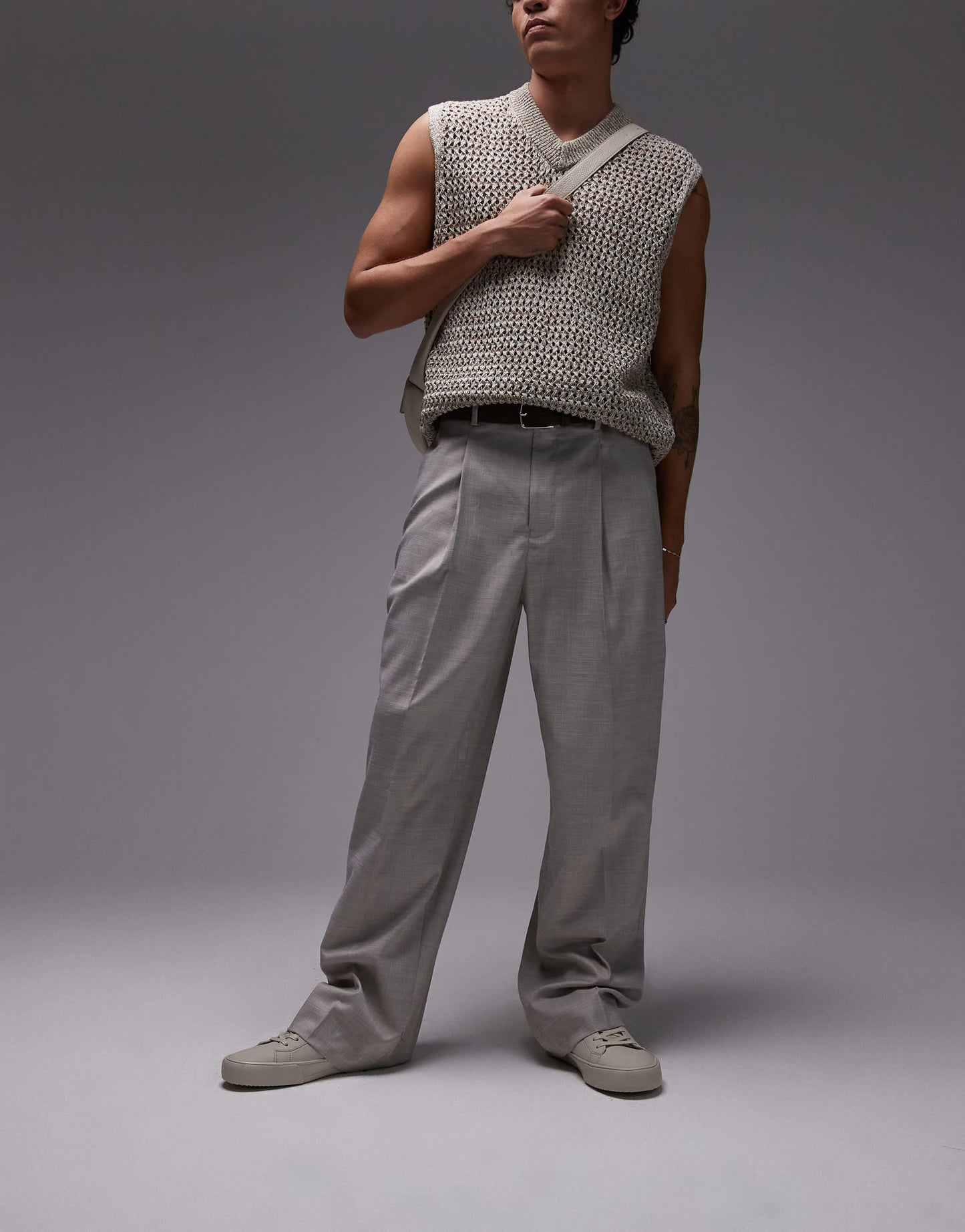Topman wide leg trousers in stone