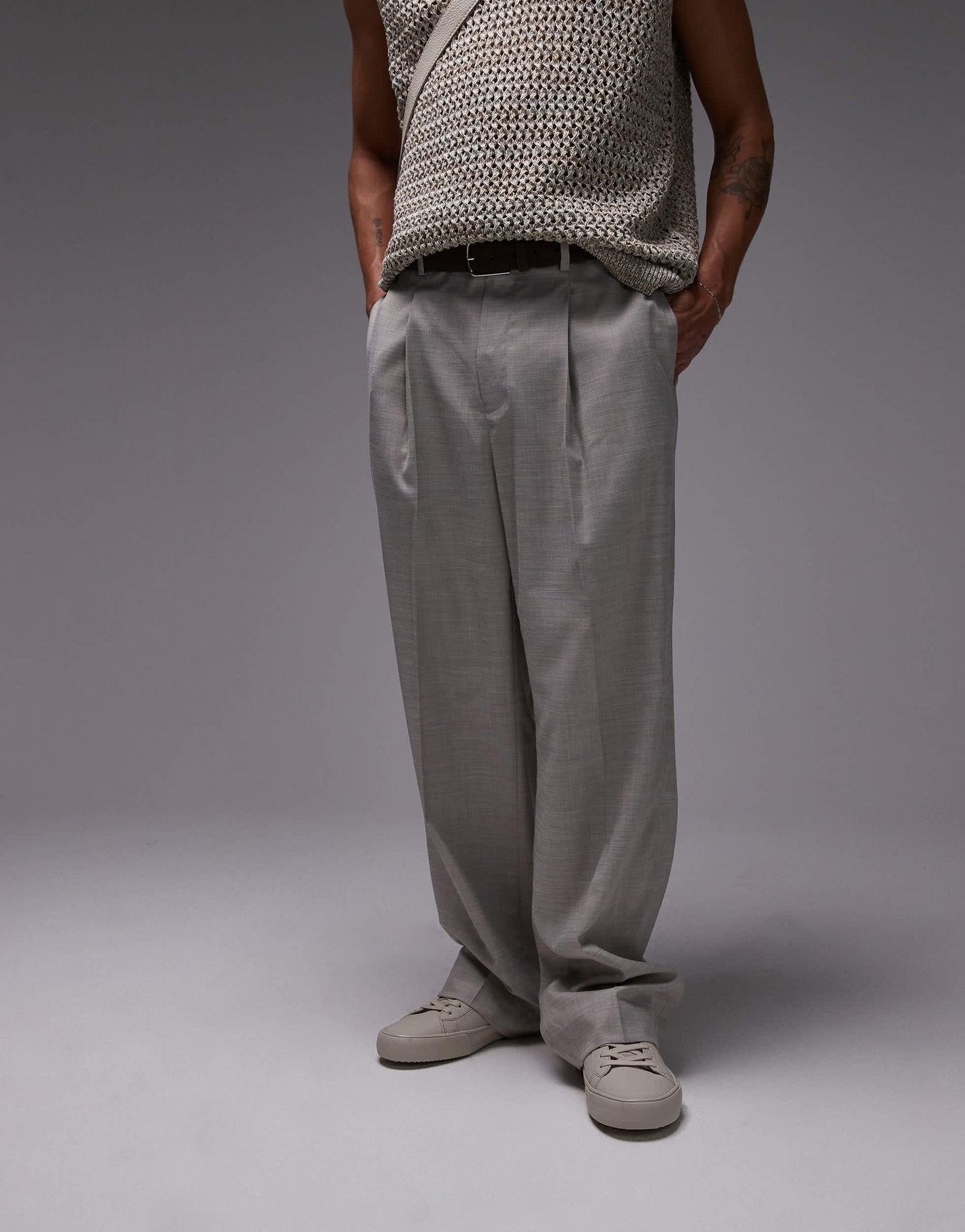 Topman wide leg trousers in stone