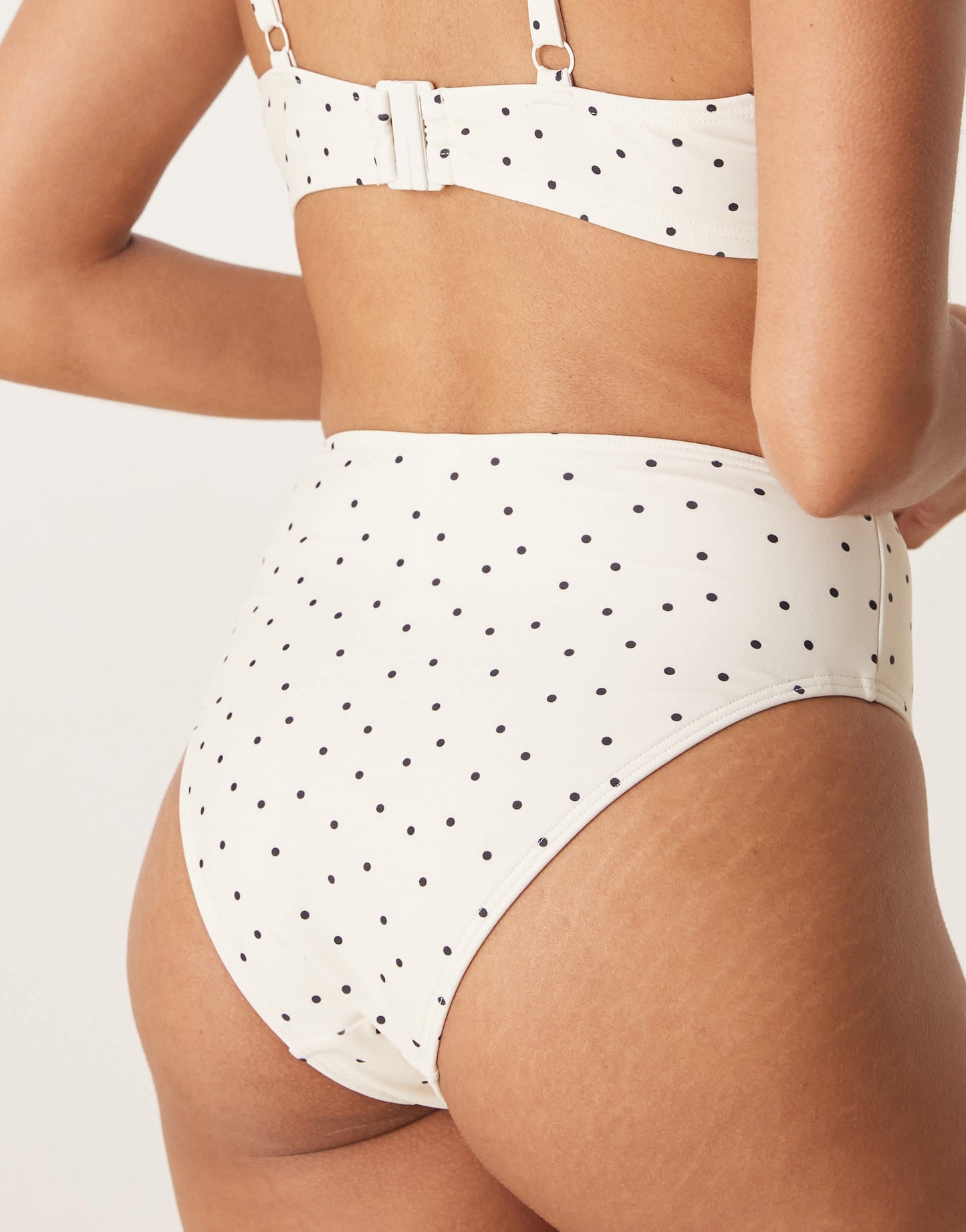Peek & Beau mini polka dot high waist bikini bottom in cream and black