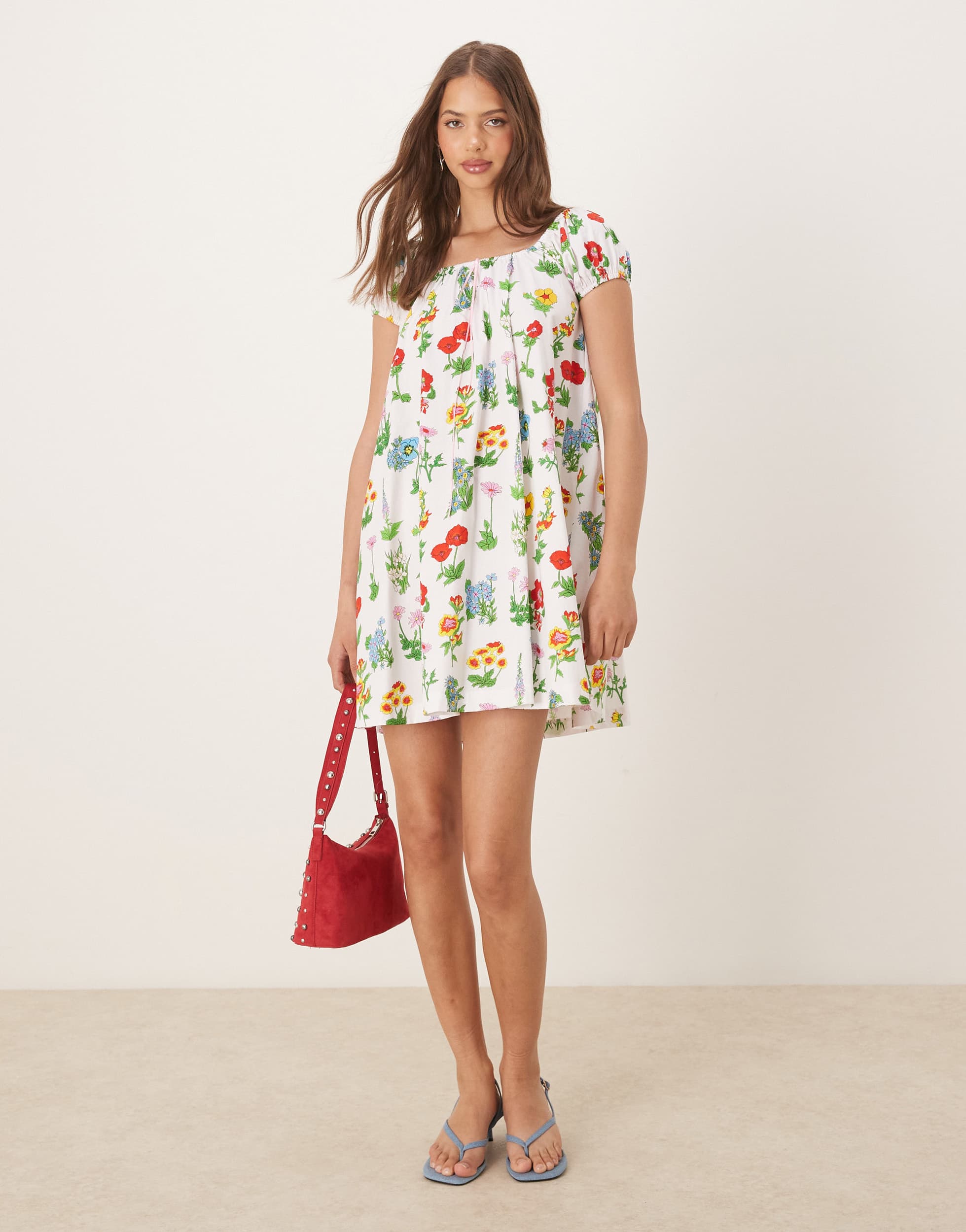 Tyler Mcgillivary uma flower print mini smock dress in white