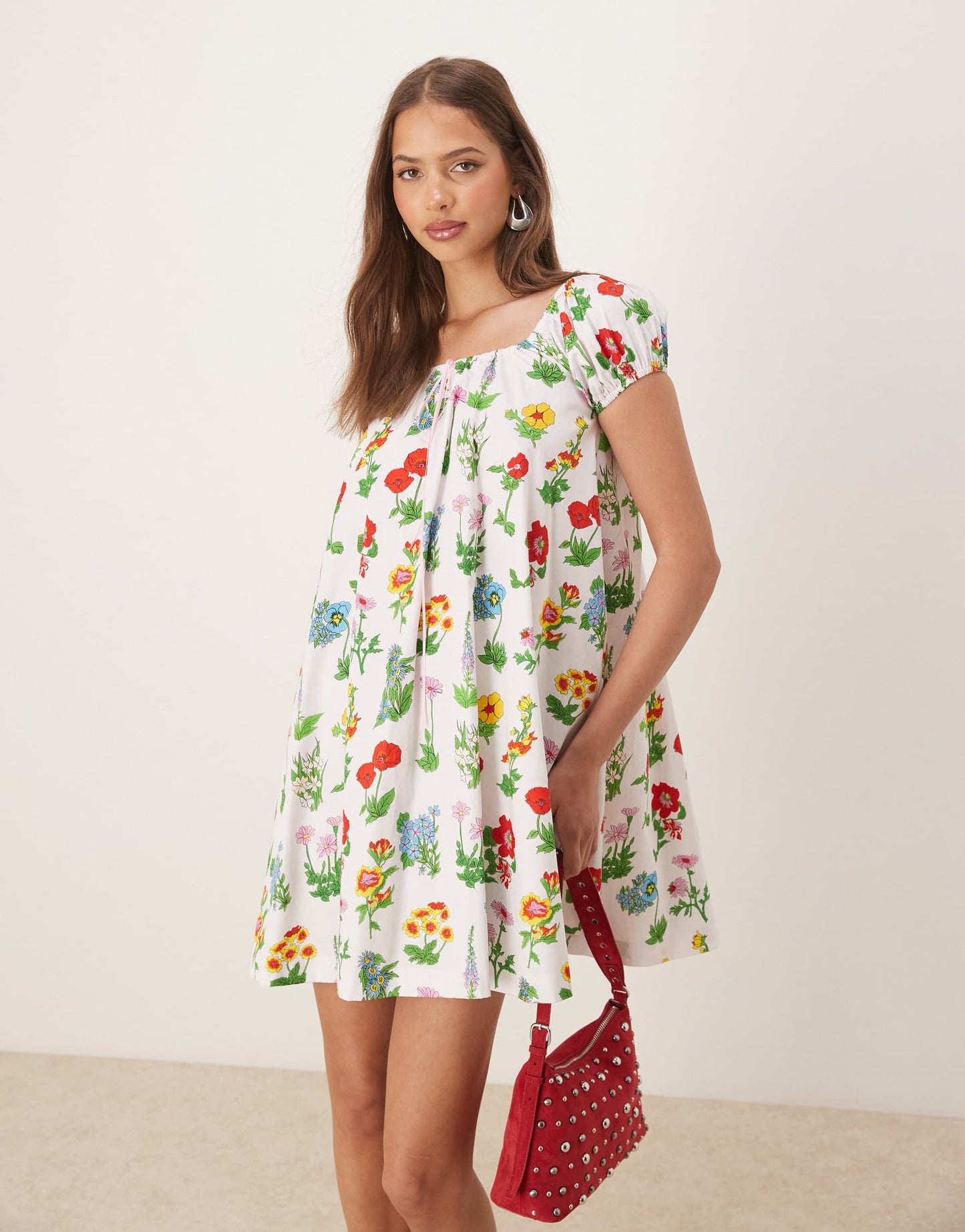 Tyler Mcgillivary uma flower print mini smock dress in white