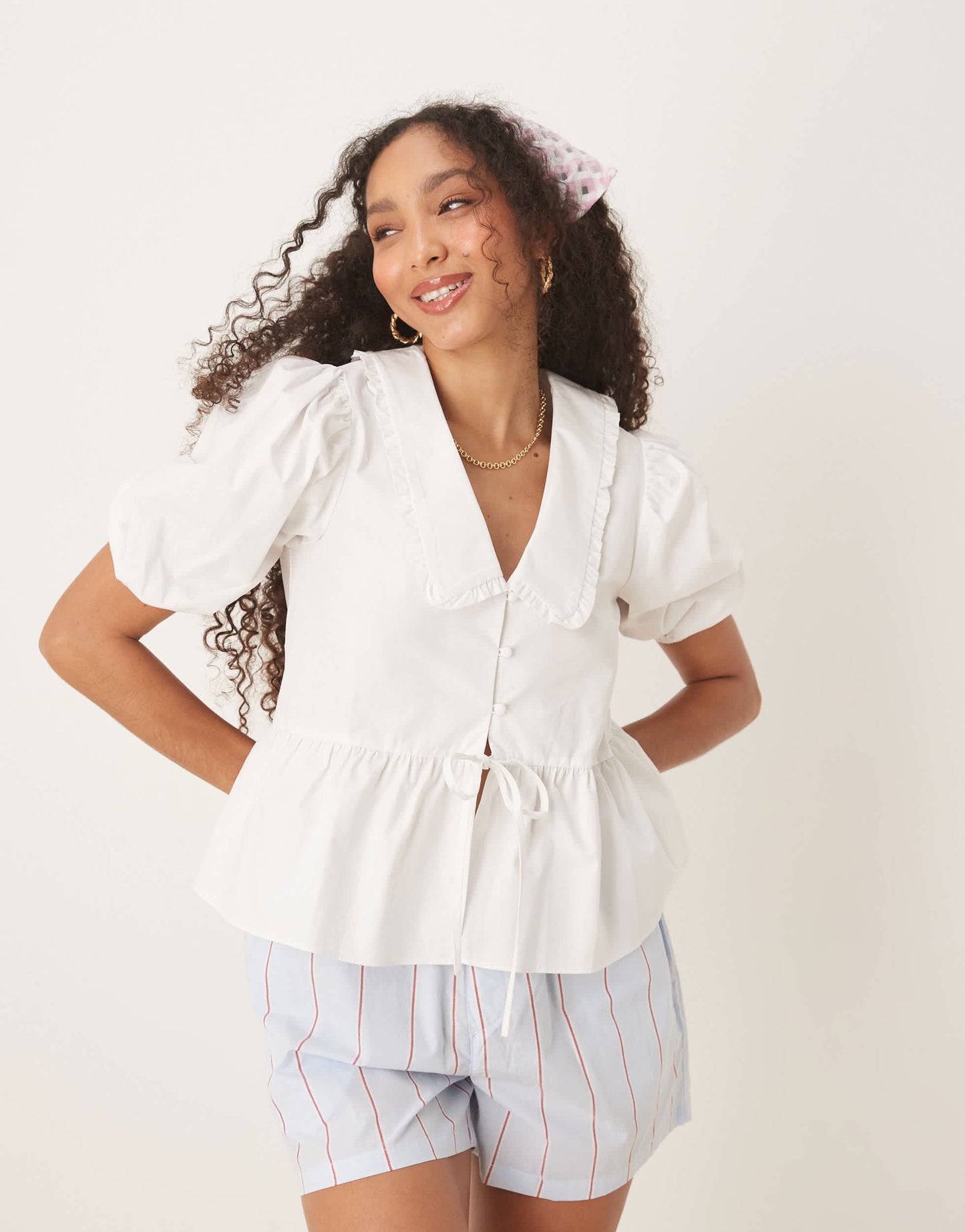 Nobody's Child Poppy collared puff sleeve blouse in white