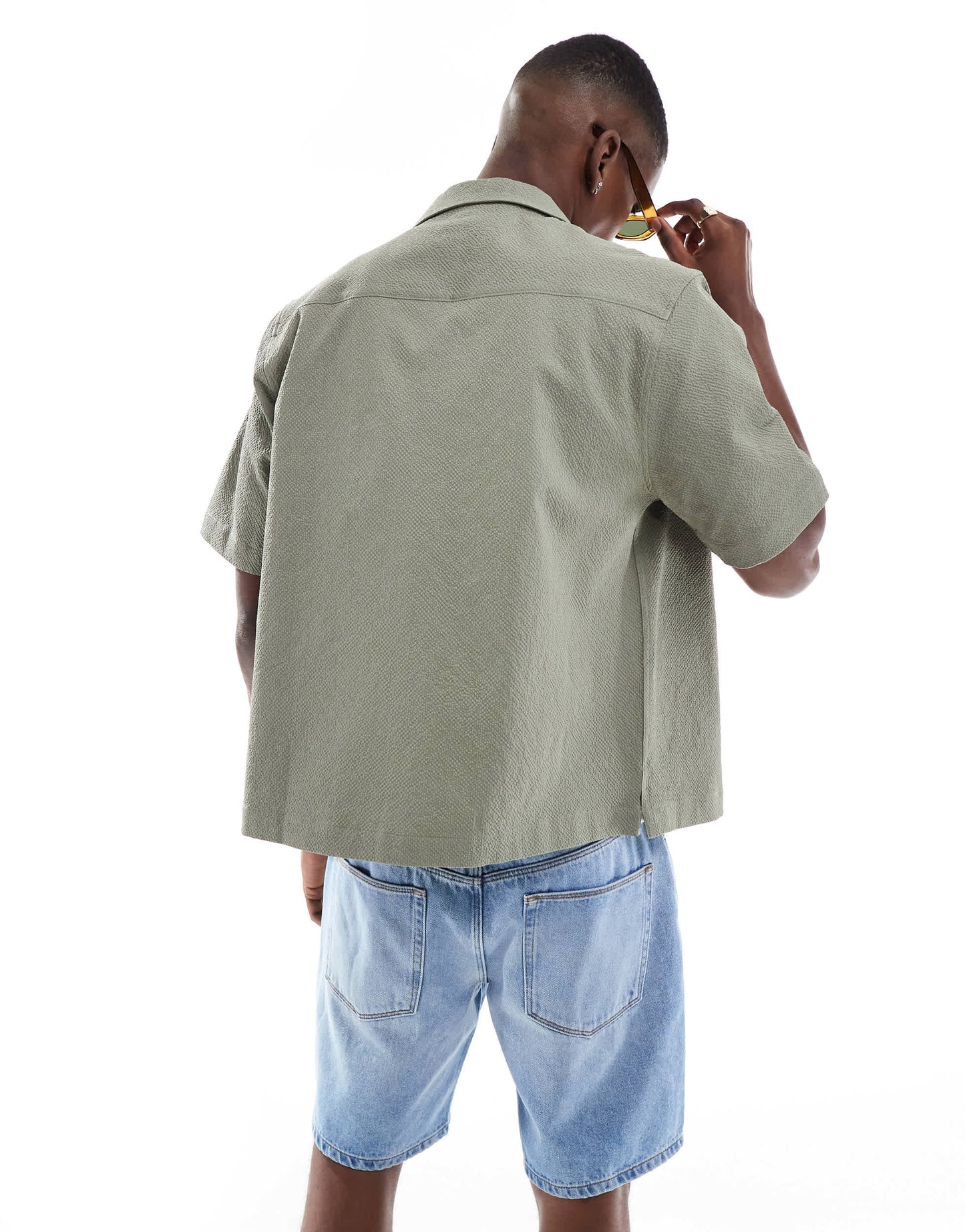 ASOS DESIGN boxy revere seersucker shirt in khaki