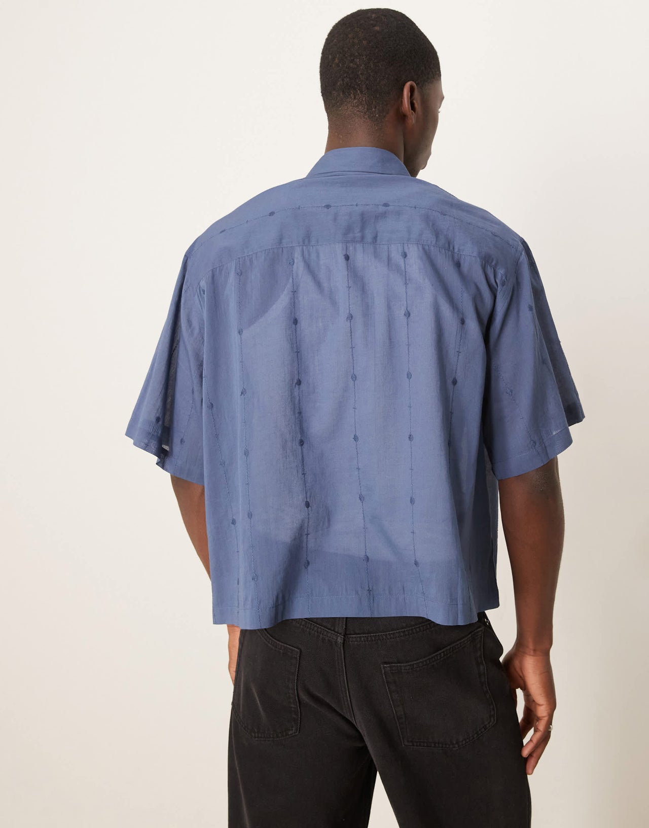 ASOS DESIGN boxy oversized shirt with embroidery in navy