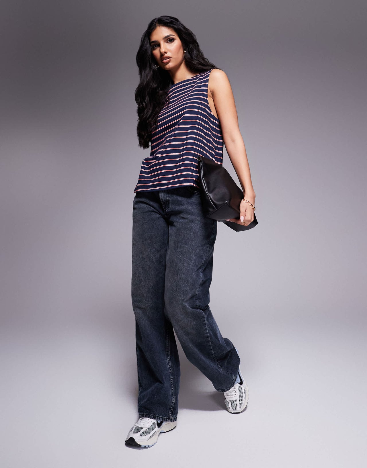 ASOS DESIGN boxy fit tank in textured navy stripe