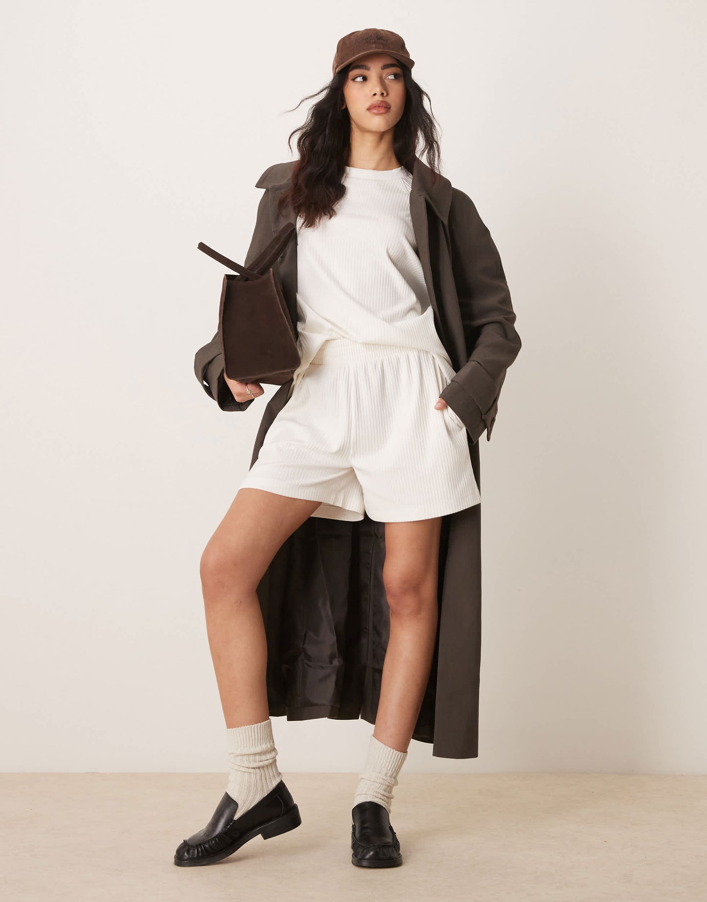 ASOS DESIGN oversized raglan co-ord tee in heavyweight chunky rib in cream