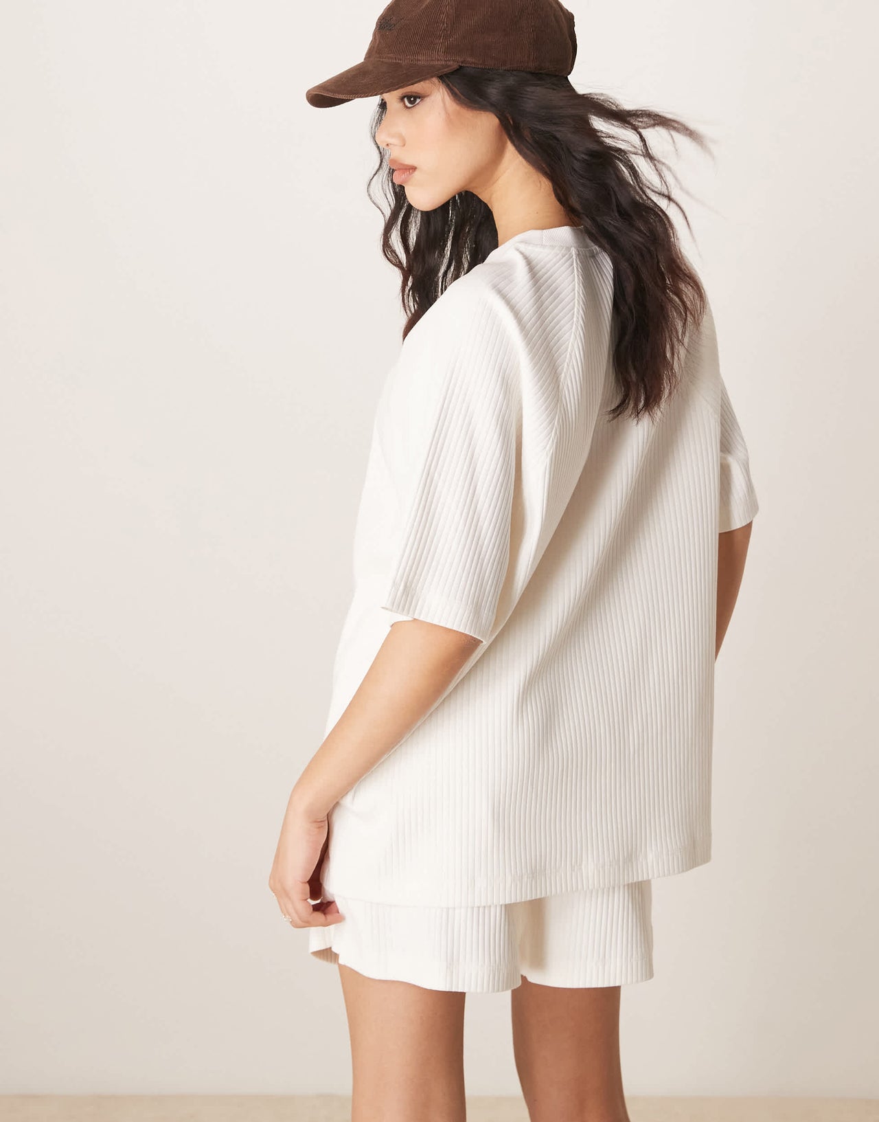 ASOS DESIGN oversized raglan co-ord tee in heavyweight chunky rib in cream