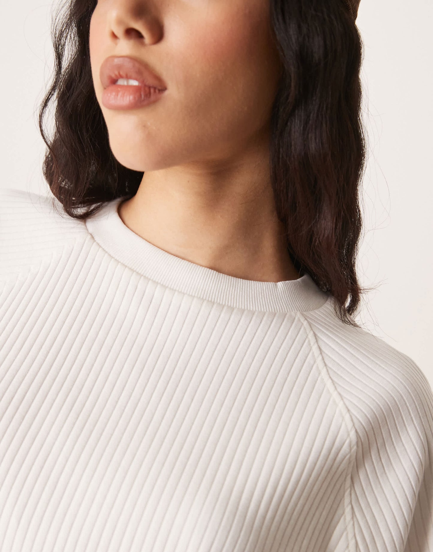 ASOS DESIGN oversized raglan co-ord tee in heavyweight chunky rib in cream