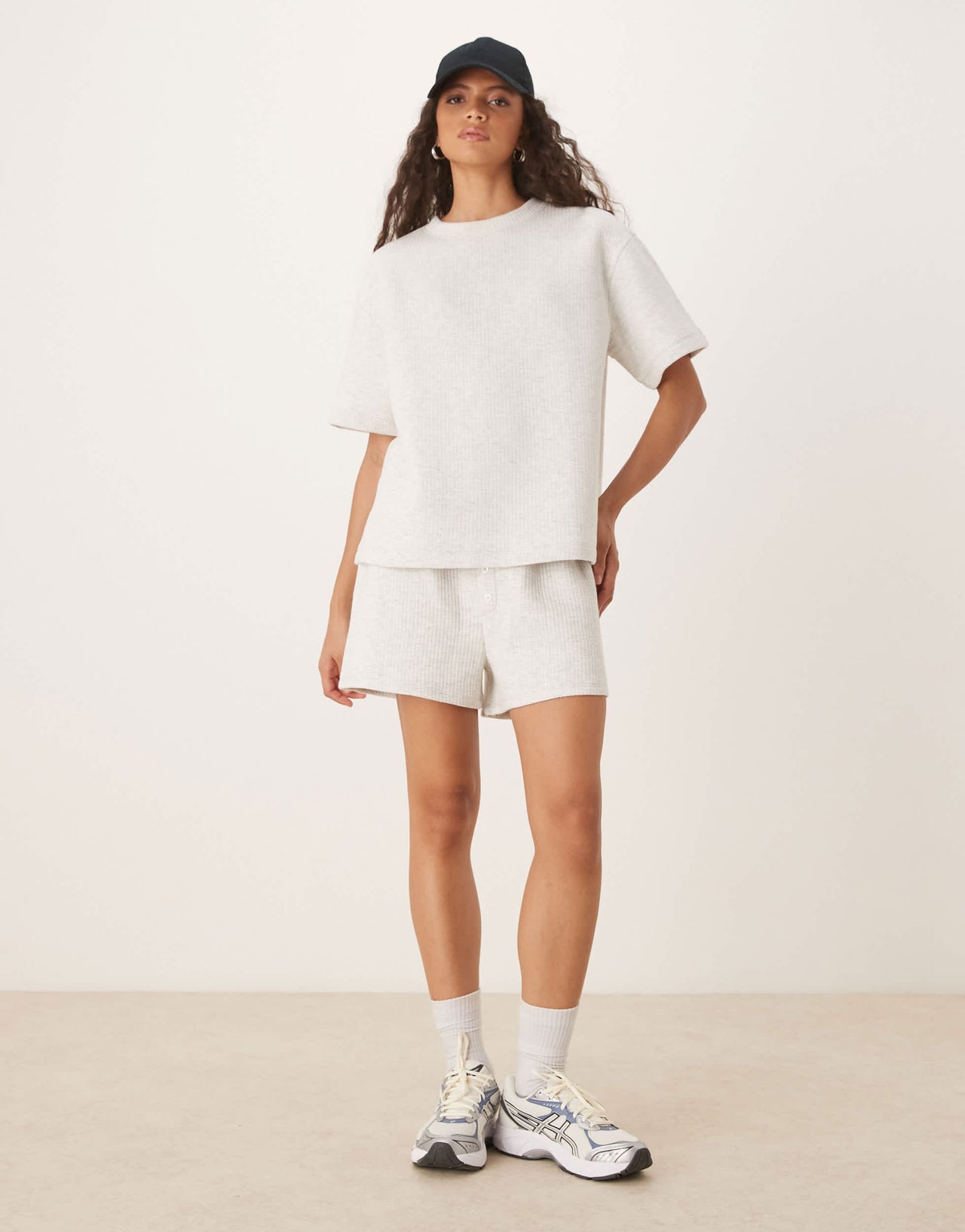 ASOS DESIGN co-ord chunky rib short sleeve t-shirt in grey  marl