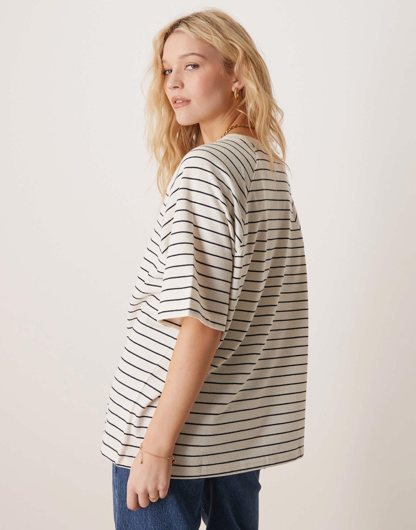 ASOS DESIGN boxy raglan sleeve t-shirt in vintage navy stripe