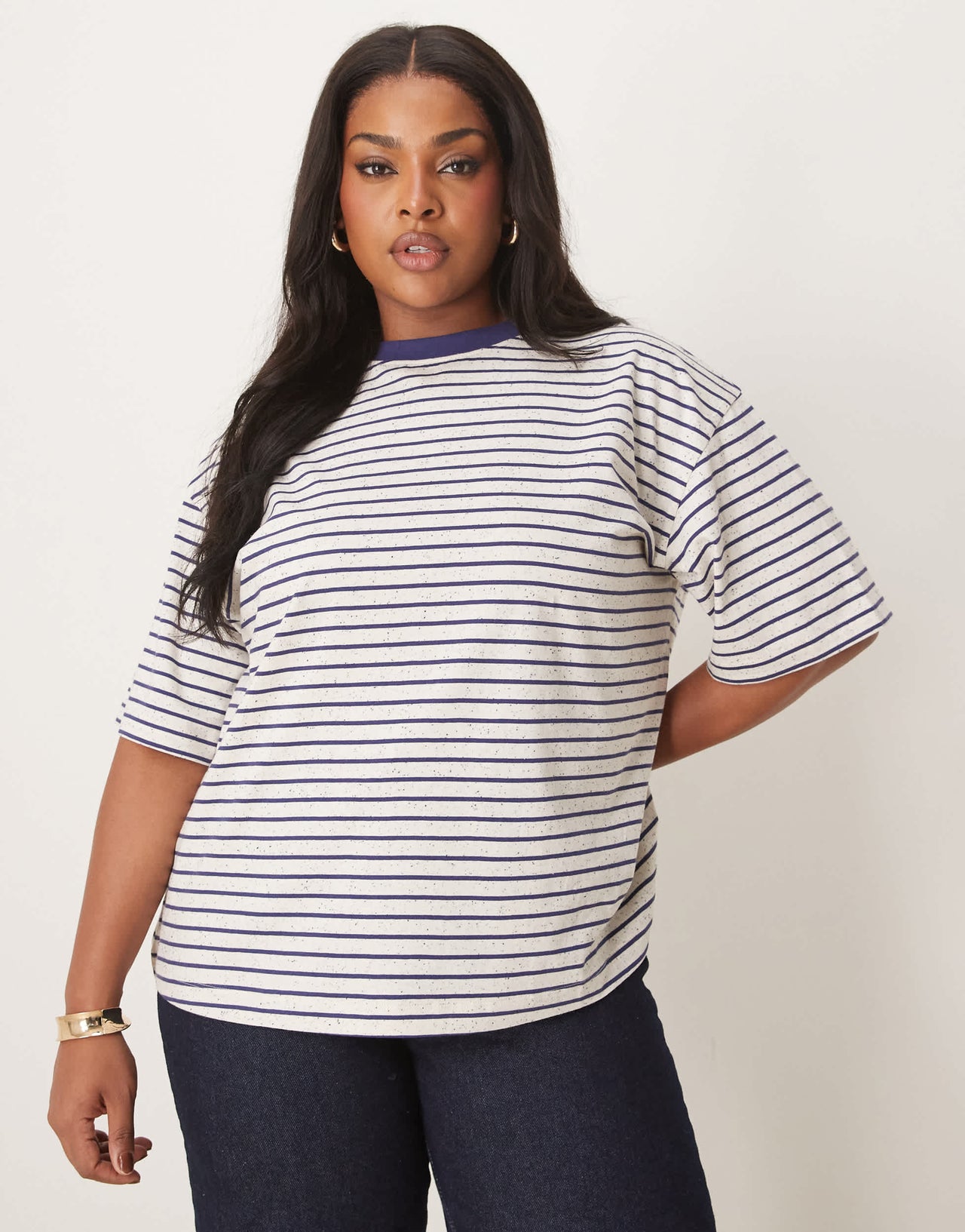 ASOS DESIGN curve oversized tee in neppie stripe