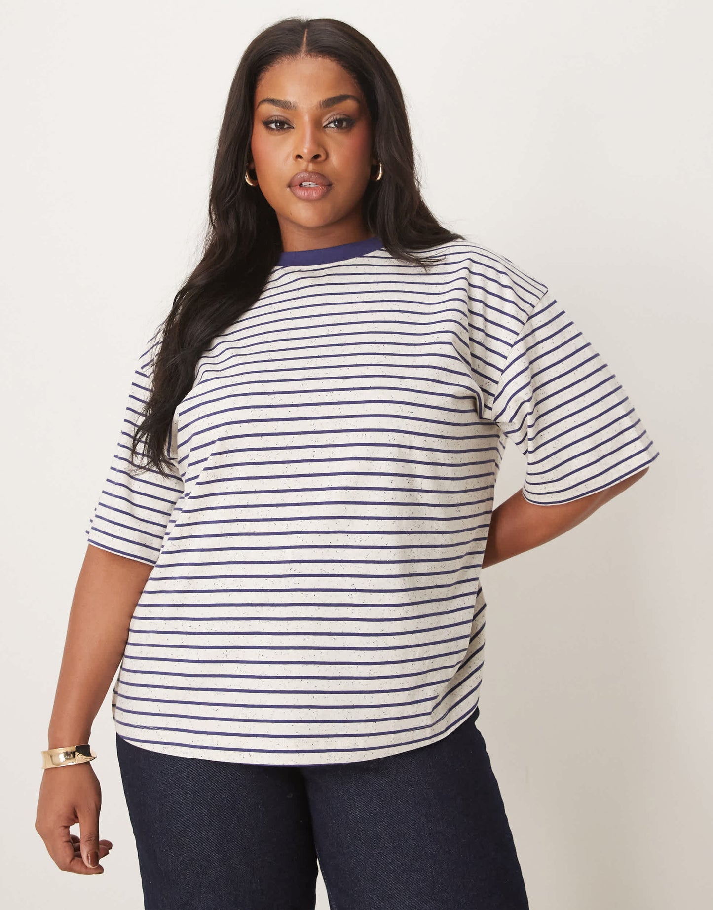 ASOS DESIGN curve oversized tee in neppie stripe