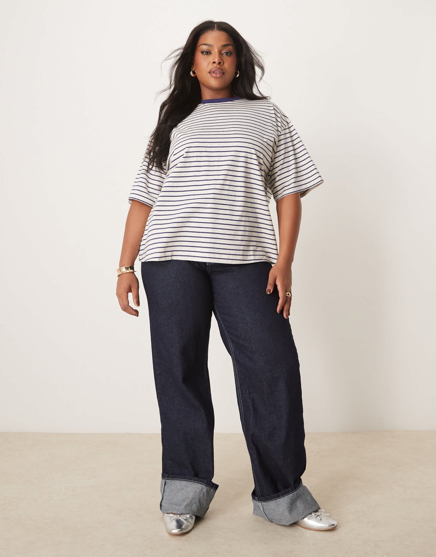 ASOS DESIGN curve oversized tee in neppie stripe