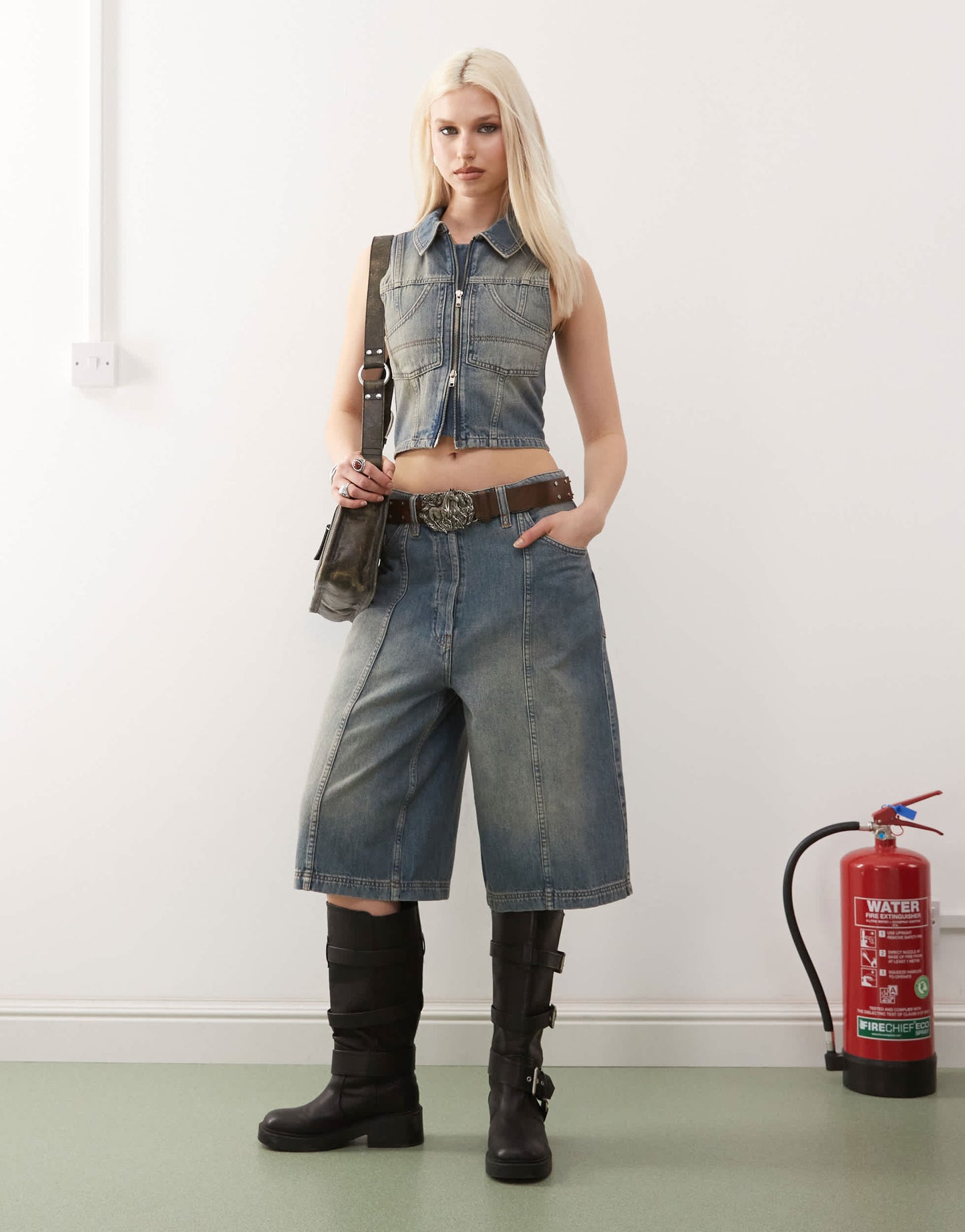 COLLUSION iconic denim jorts co-ord in vintage wash