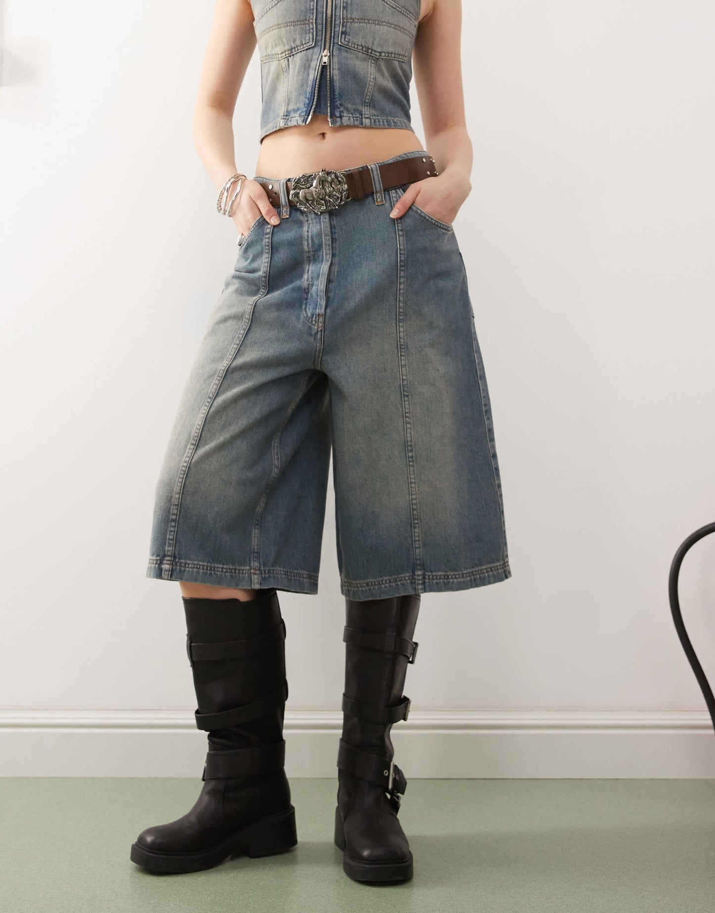 COLLUSION iconic denim jorts co-ord in vintage wash