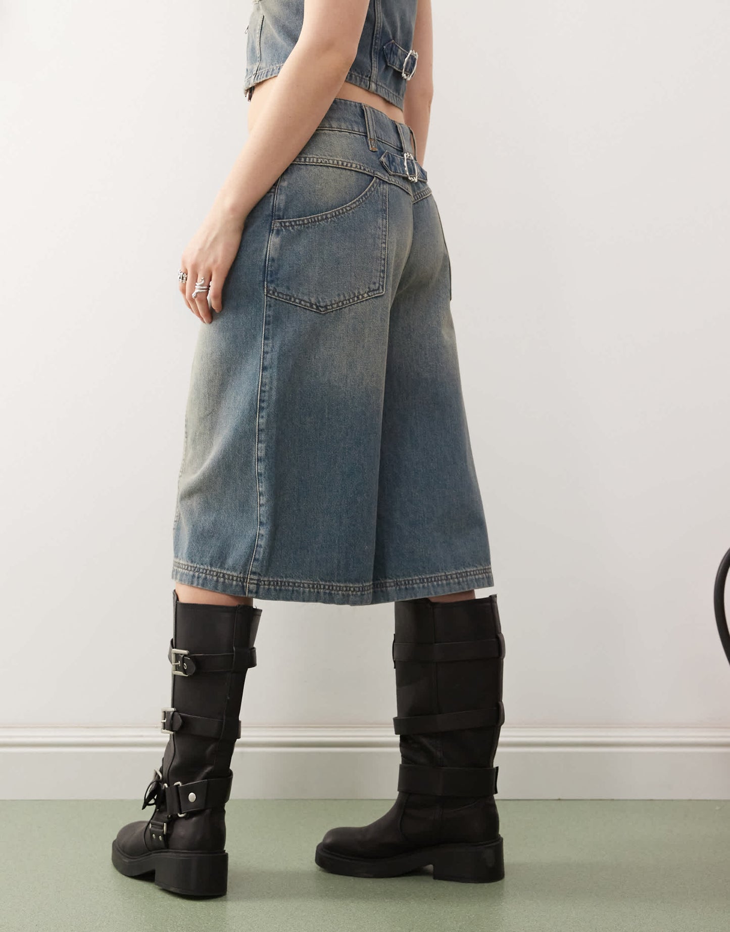 COLLUSION iconic denim jorts co-ord in vintage wash