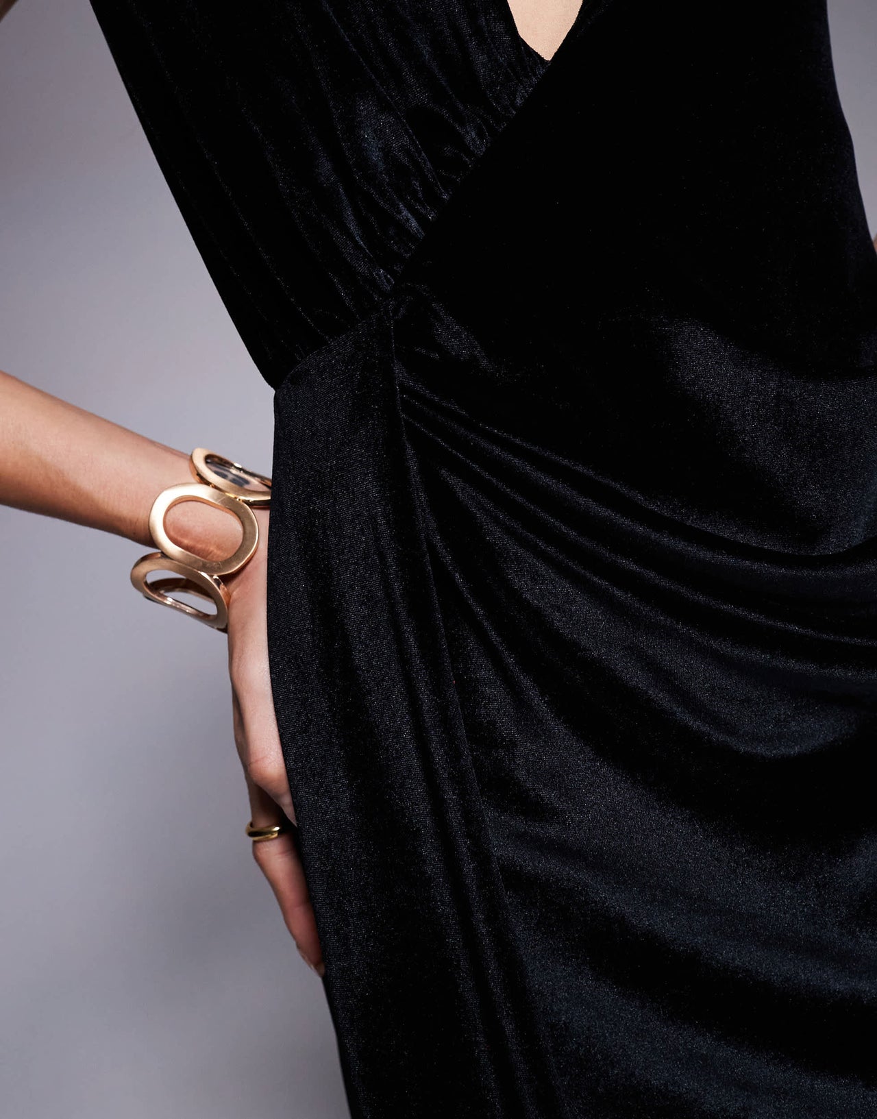 ASOS DESIGN velvet deep plunge midi dress with draped sash detail in black