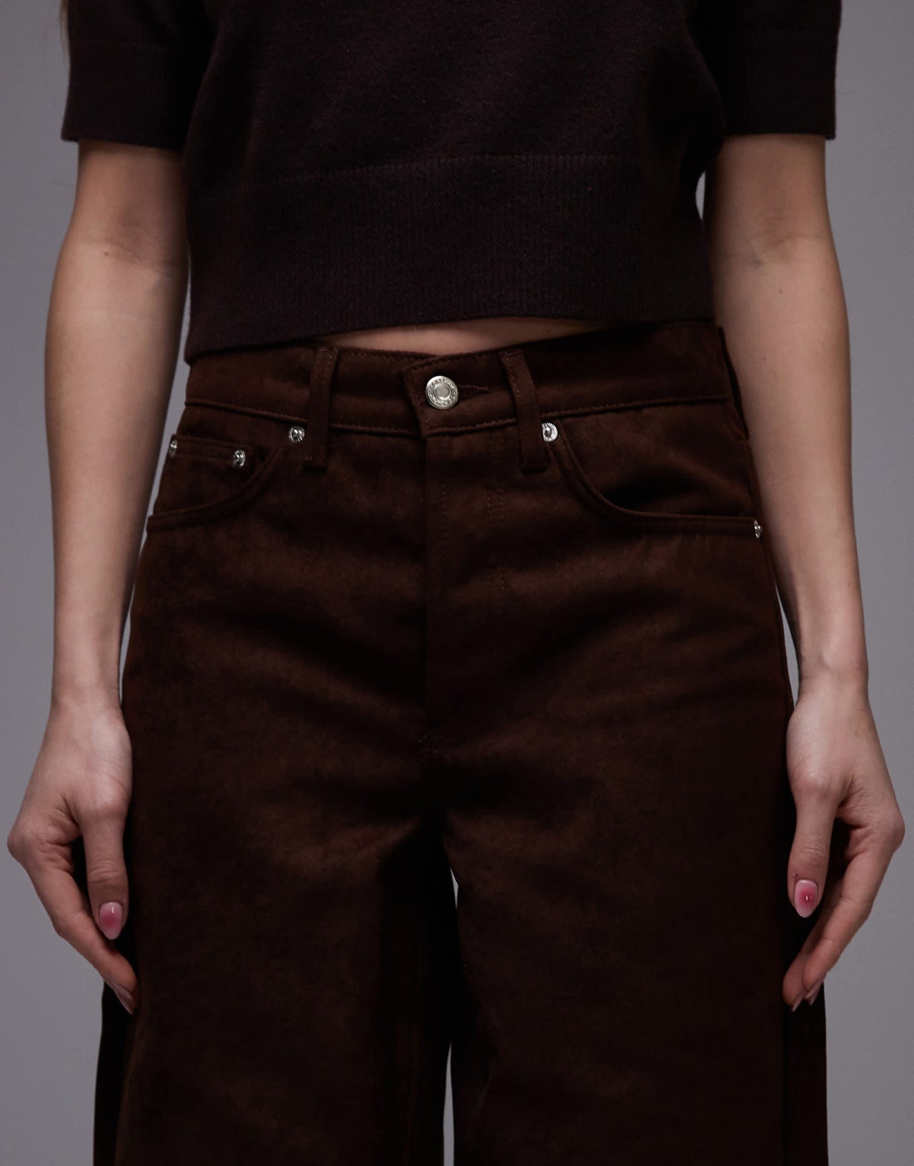 Topshop faux suede column jean in brown