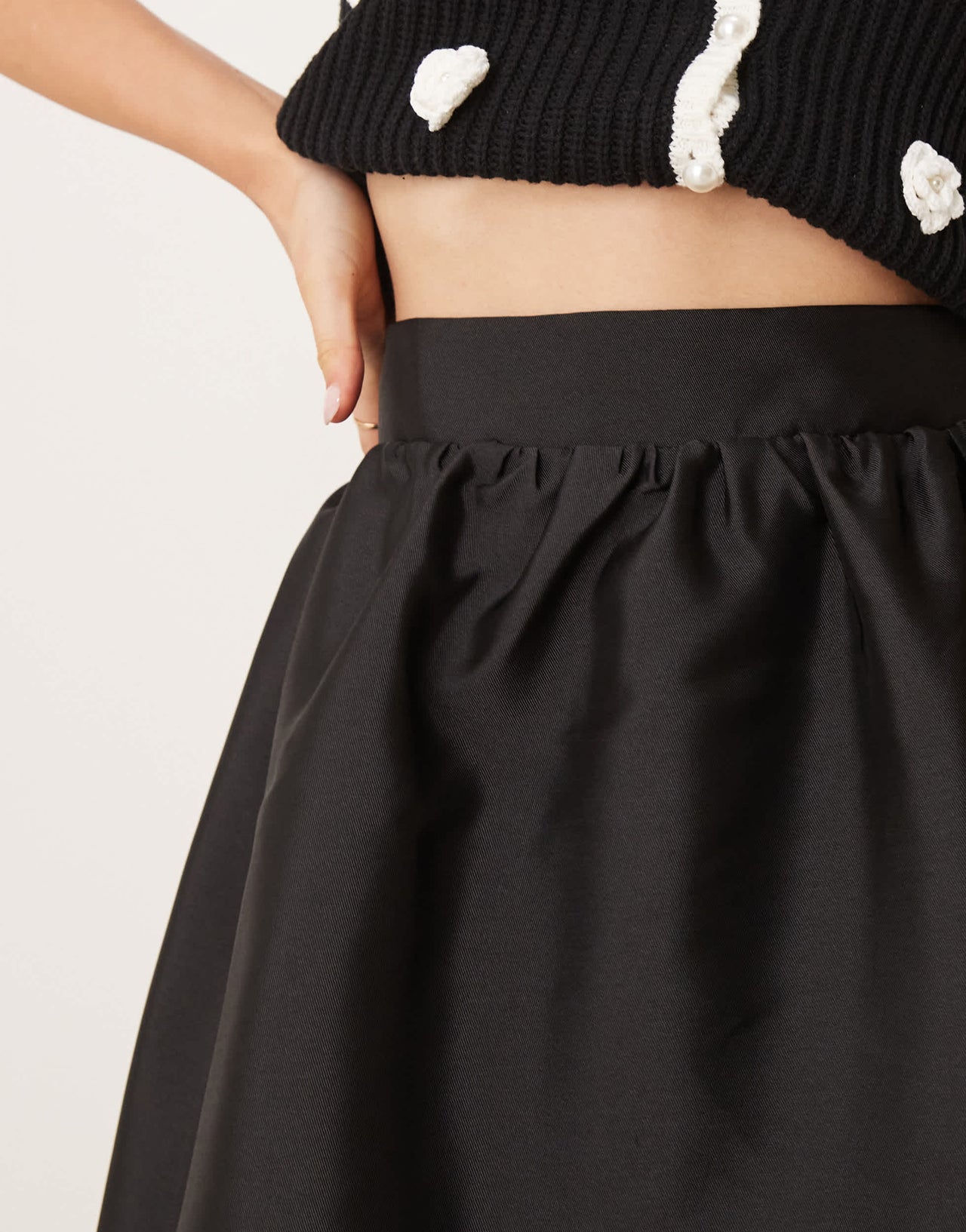 Gina Tricot full length volume puff hem midi skirt in black