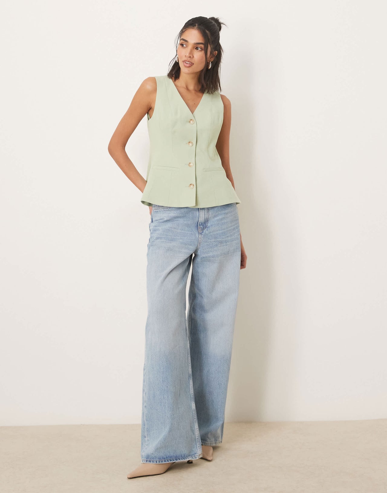 ASOS DESIGN peplum waistcoat in pistachio
