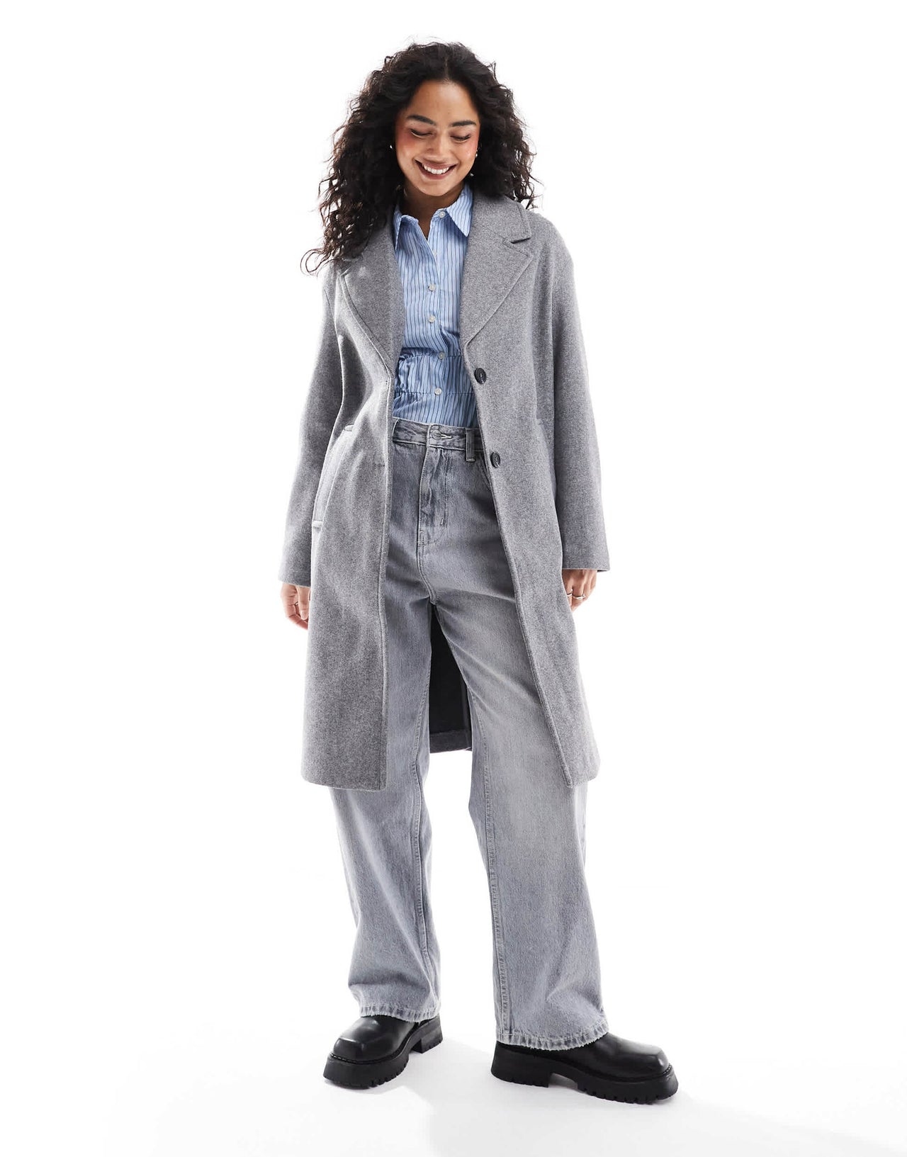 Bershka oversized tailored coat in grey