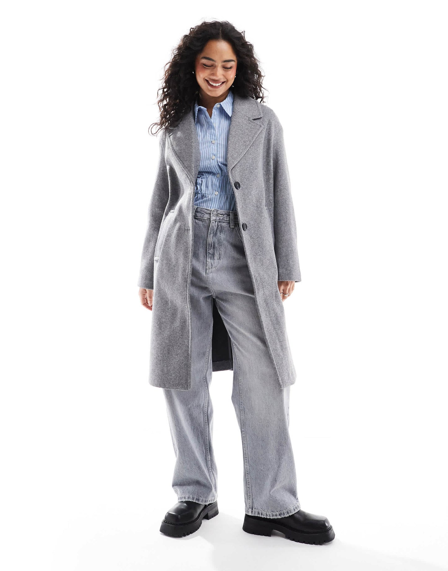 Bershka oversized tailored coat in grey