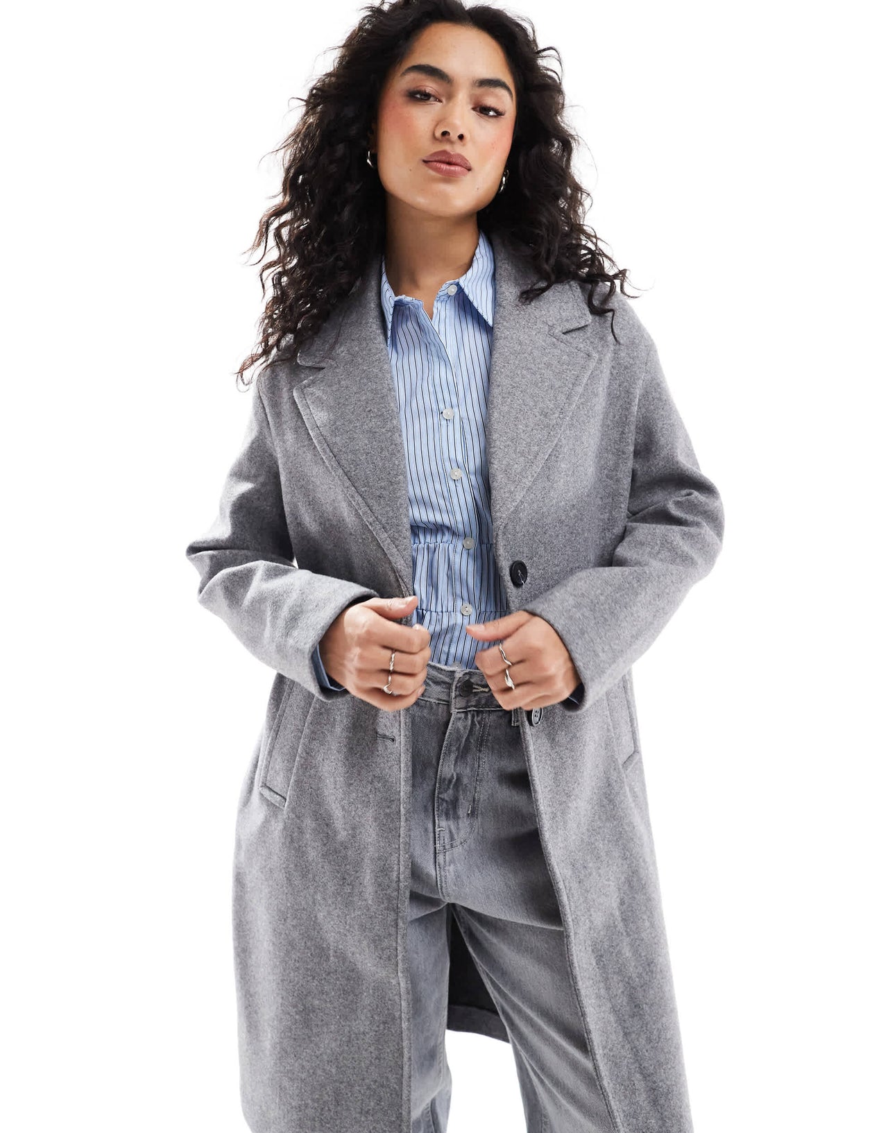 Bershka oversized tailored coat in grey
