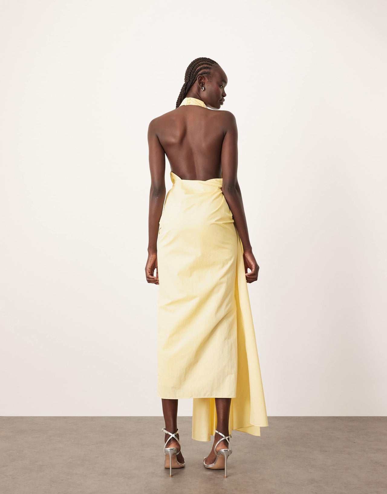 ARRANGE  structured halter maxi dress with drape detail in lemon