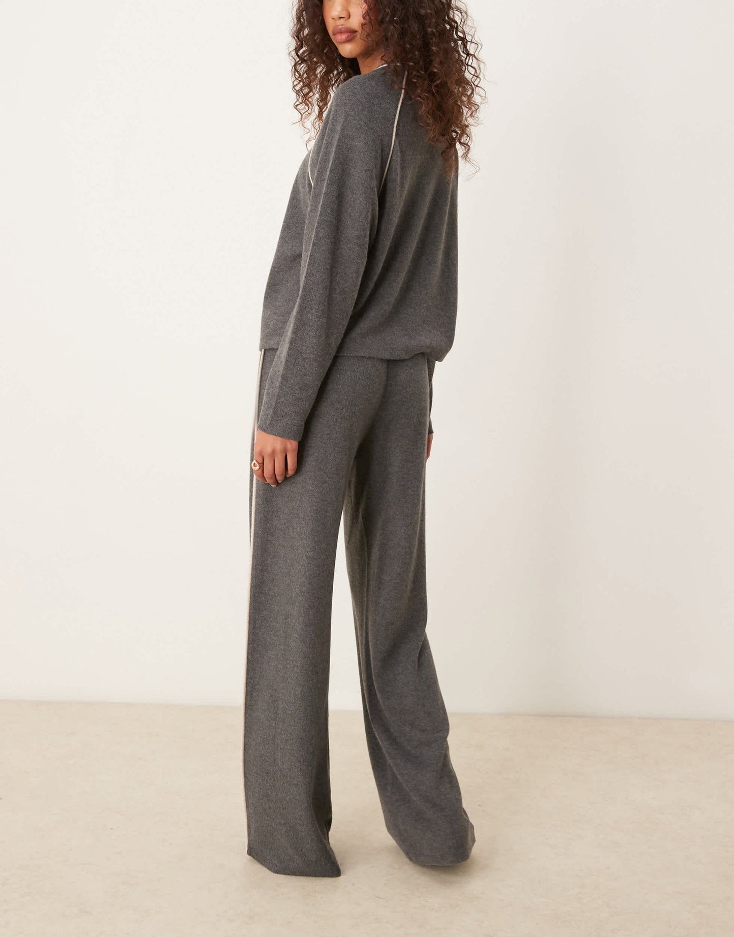 ASOS DESIGN wide leg brushed trouser with piping detail in grey