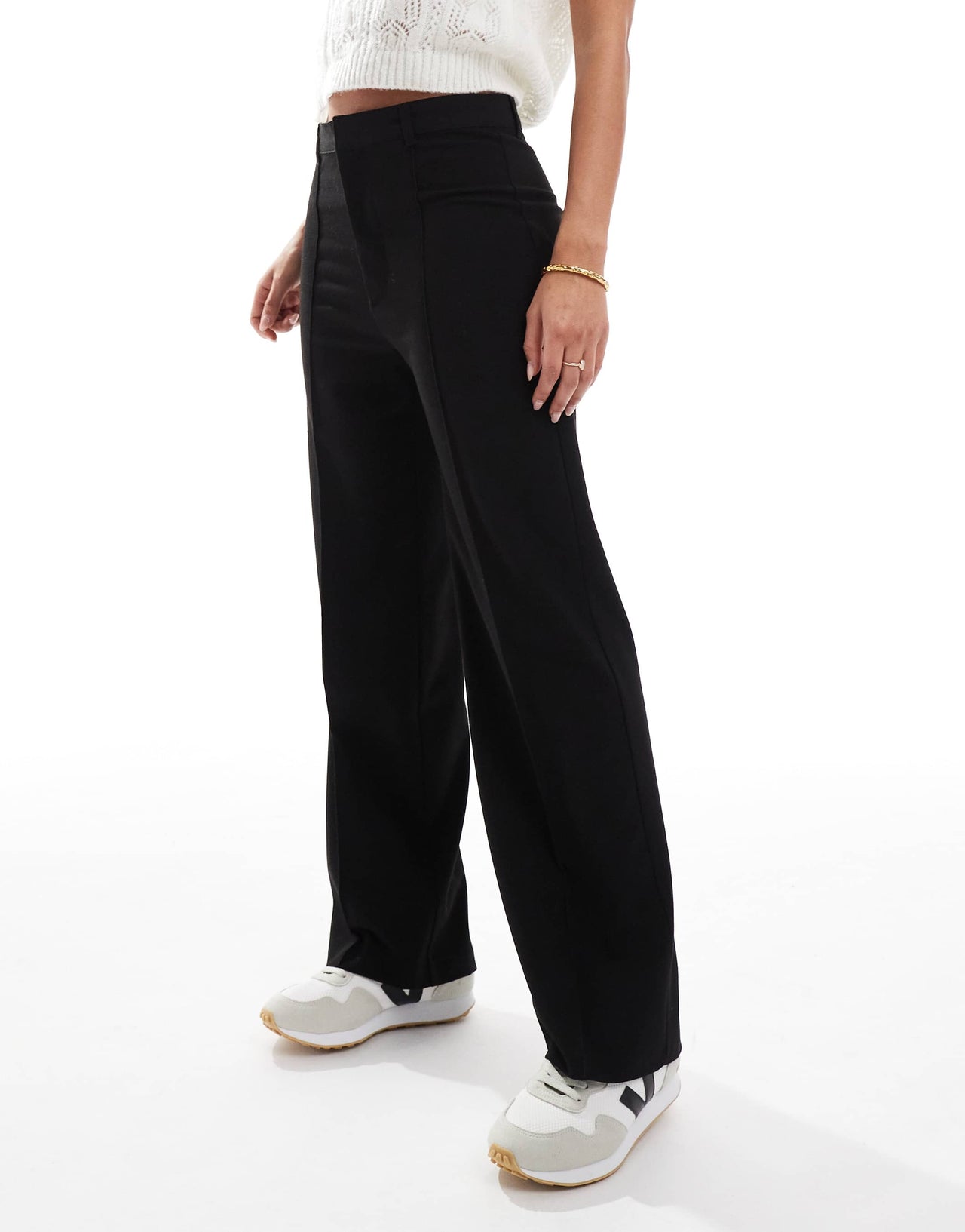 Pull&Bear straight leg tailored trousers with front seam in black
