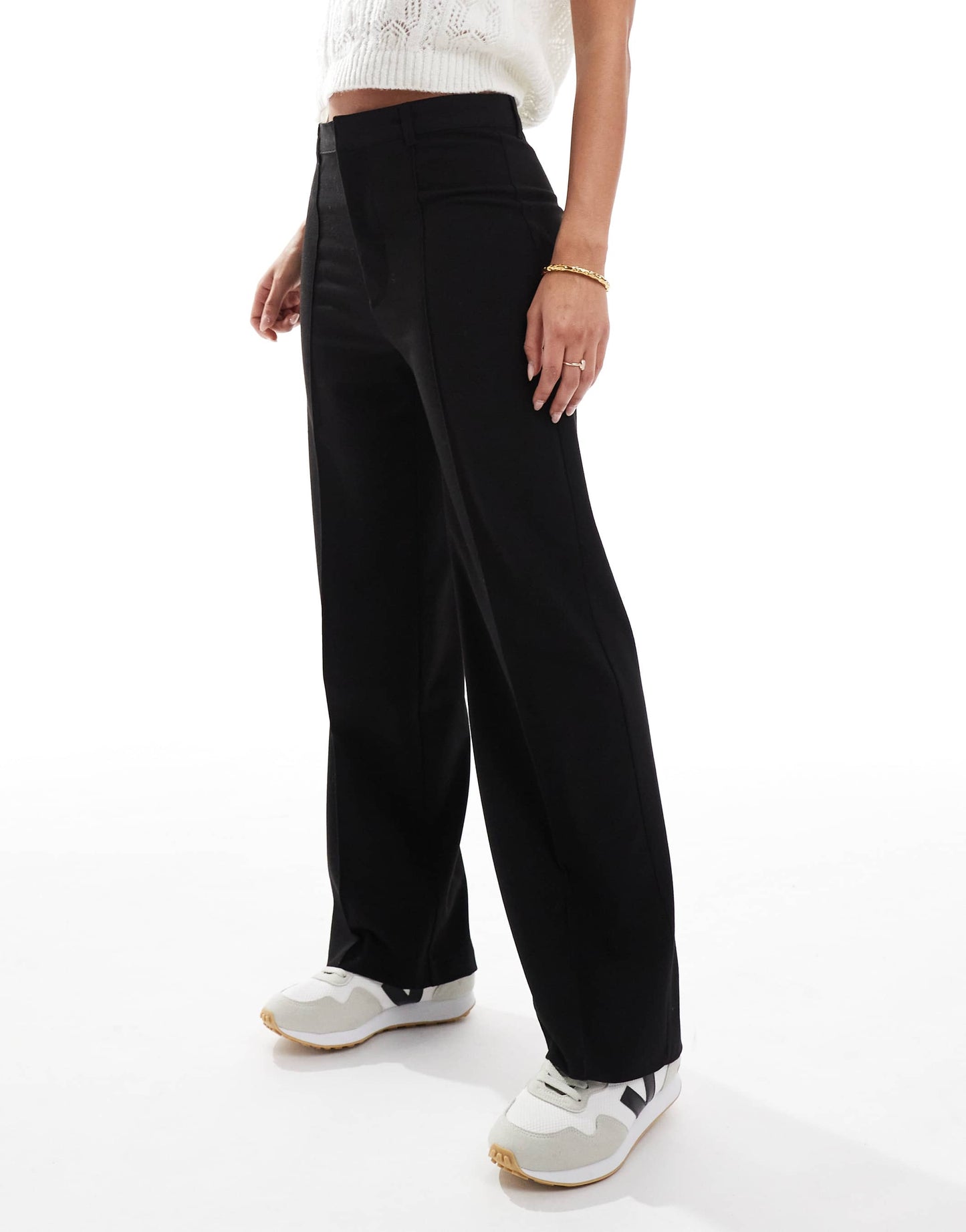 Pull&Bear straight leg tailored trousers with front seam in black