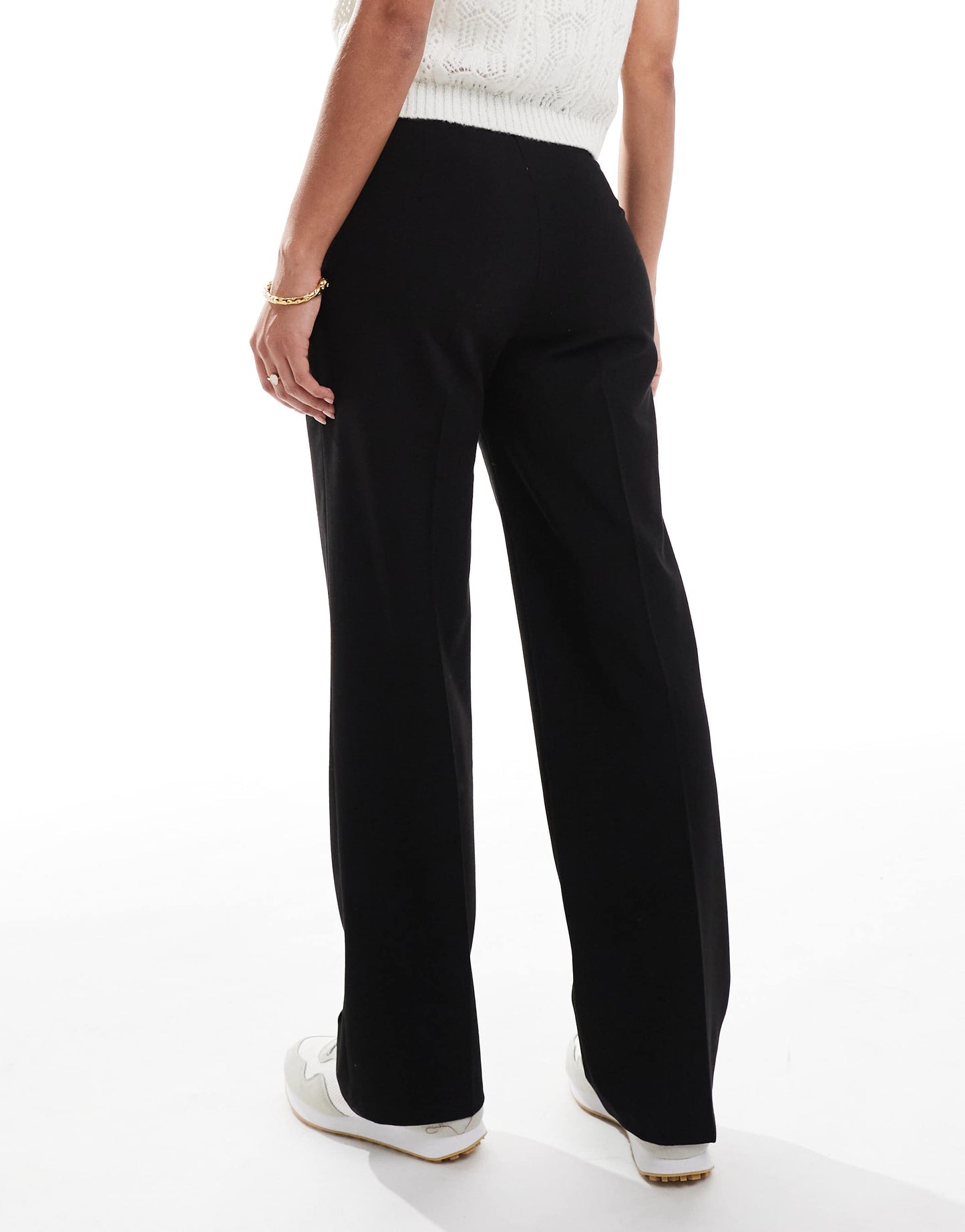 Pull&Bear straight leg tailored trousers with front seam in black