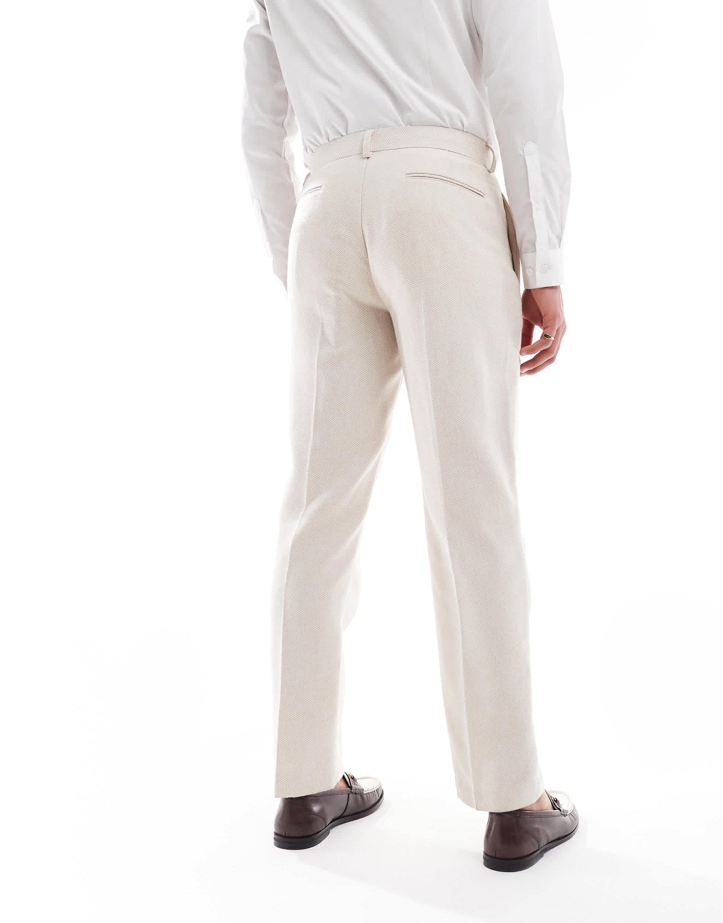 ASOS DESIGN wool blend straight leg suit trousers in stone basketweave