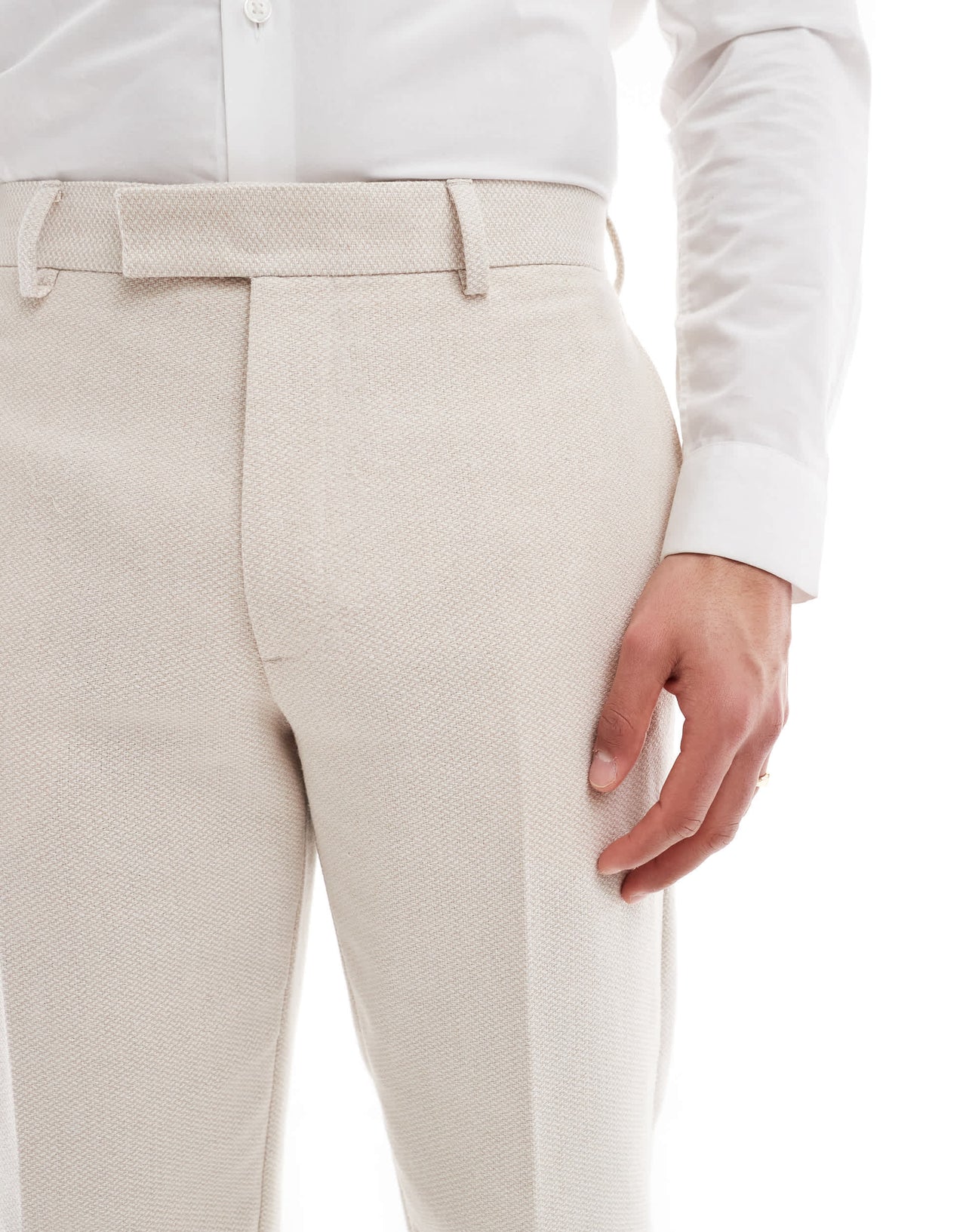 ASOS DESIGN wool blend straight leg suit trousers in stone basketweave