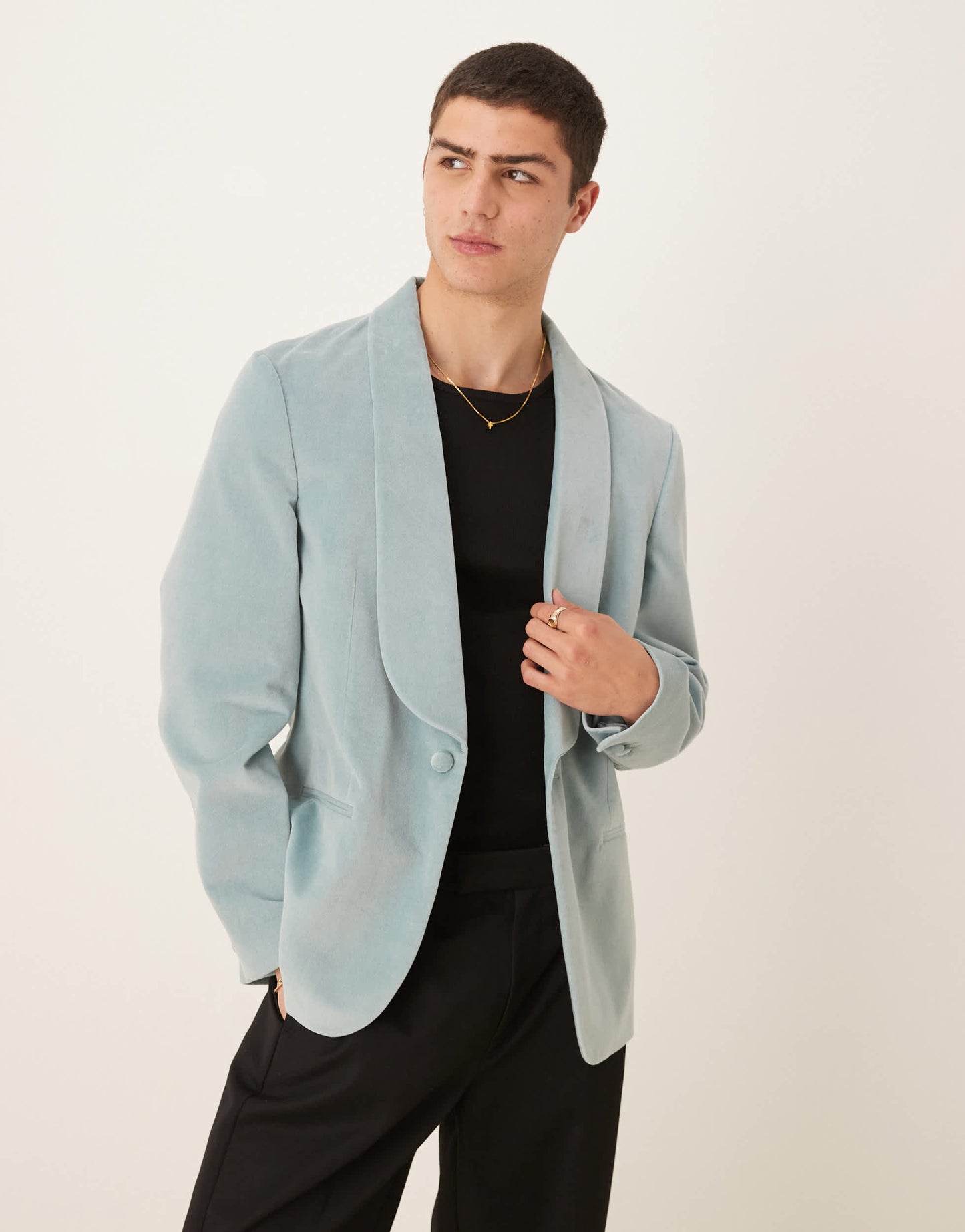 ASOS DESIGN cotton velvet summer weight slim blazer in dusty blue