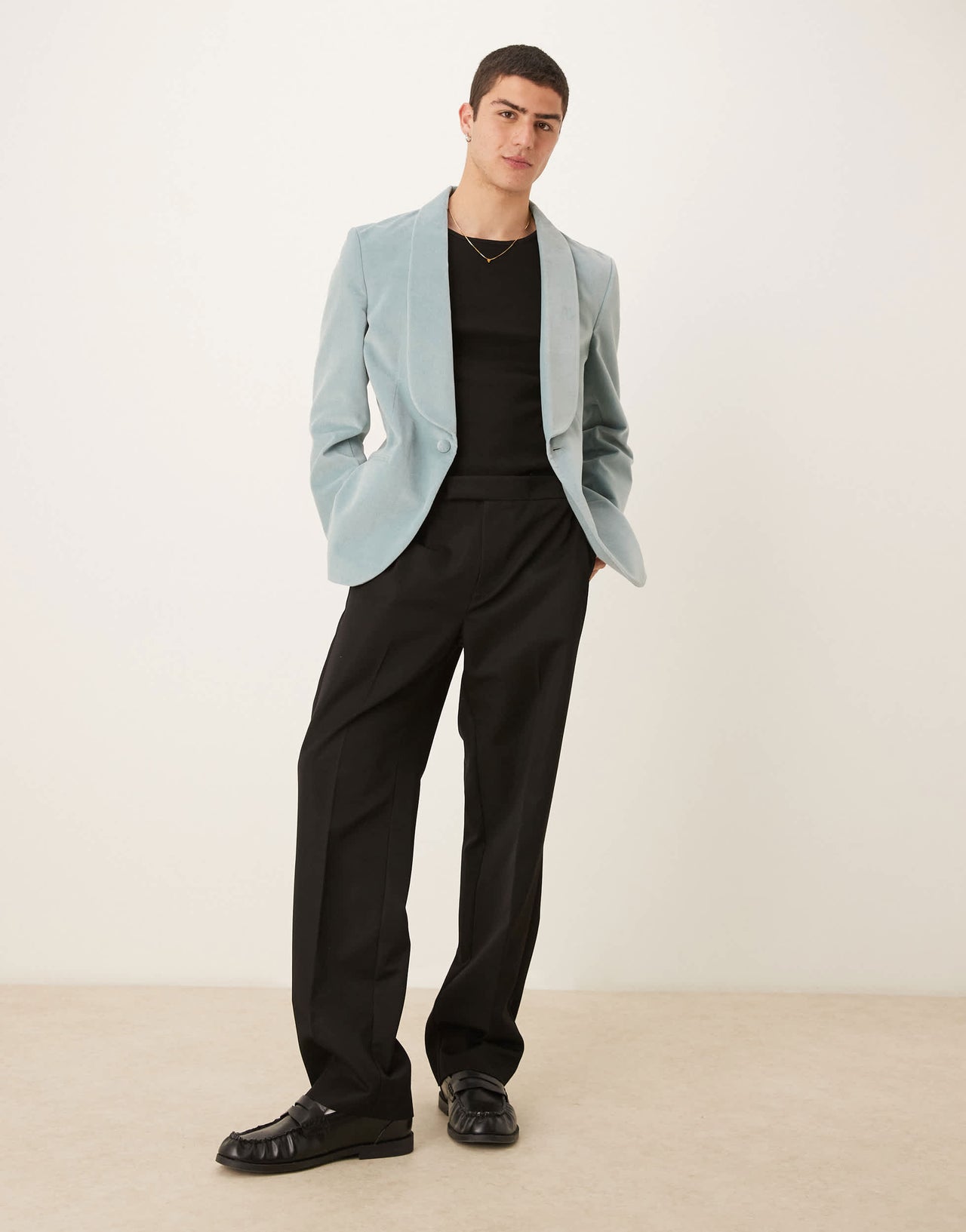 ASOS DESIGN cotton velvet summer weight slim blazer in dusty blue