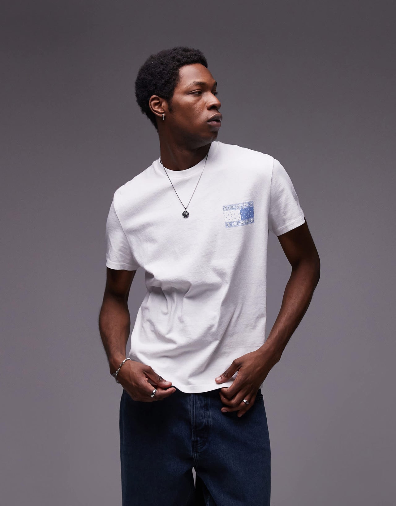 Tommy Jeans paisley flag back print t-shirt in white and blue
