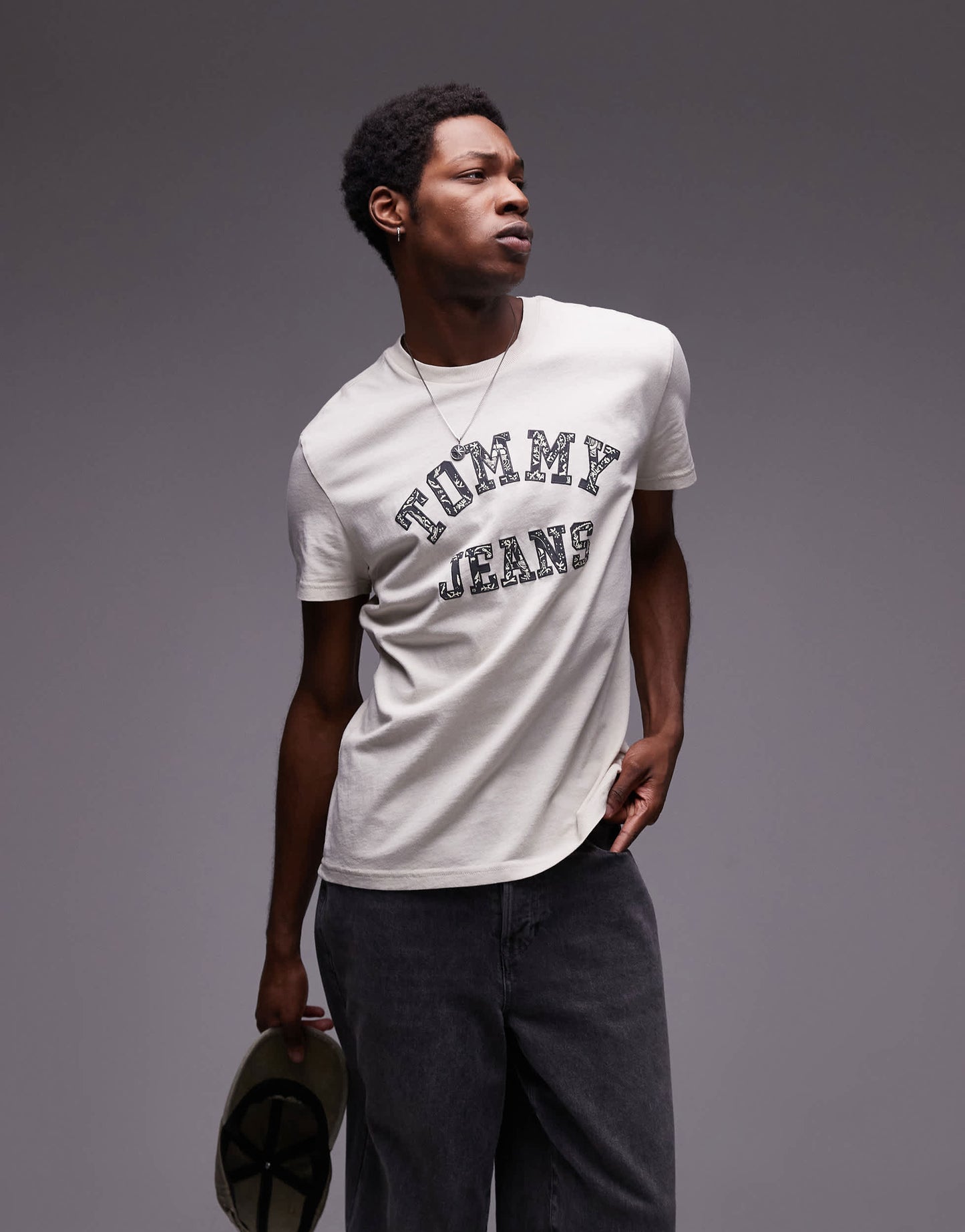 Tommy Jeans paisley varsity logo t-shirt in off white