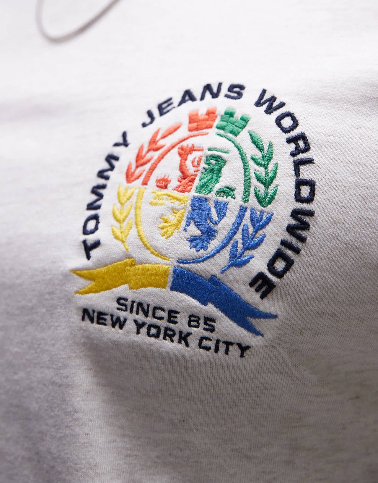 Tommy Jeans colourful crest logo t-shirt in oat marl