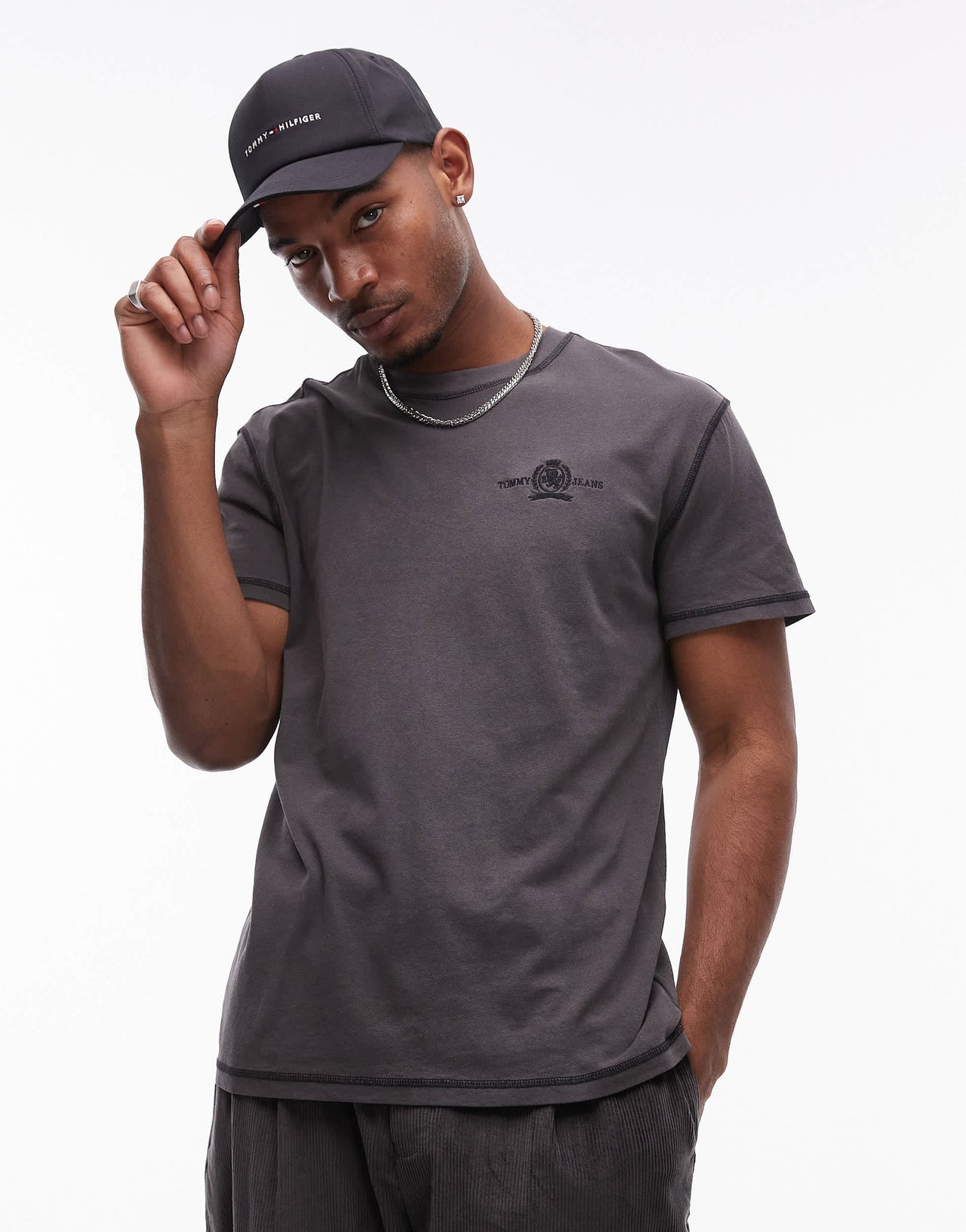 Tommy Jeans crest logo t-shirt in washed black