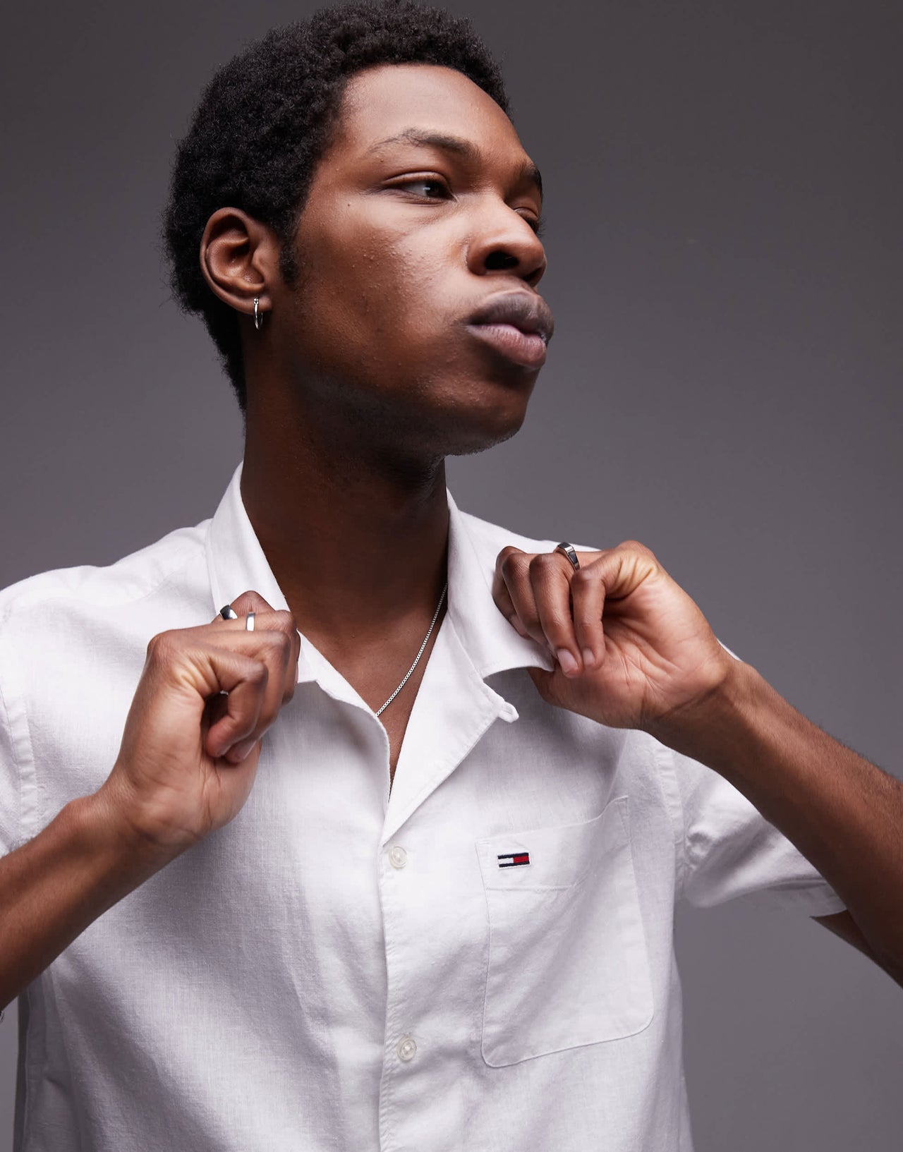 Tommy Jeans linen button shirt in off white